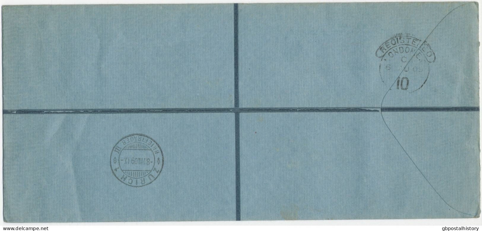 1909, EVII Compound Stamping 4d Orange And ½d Blue-green Large Stamped To Order Postal Stationery Registered Envelope (H - Brieven En Documenten