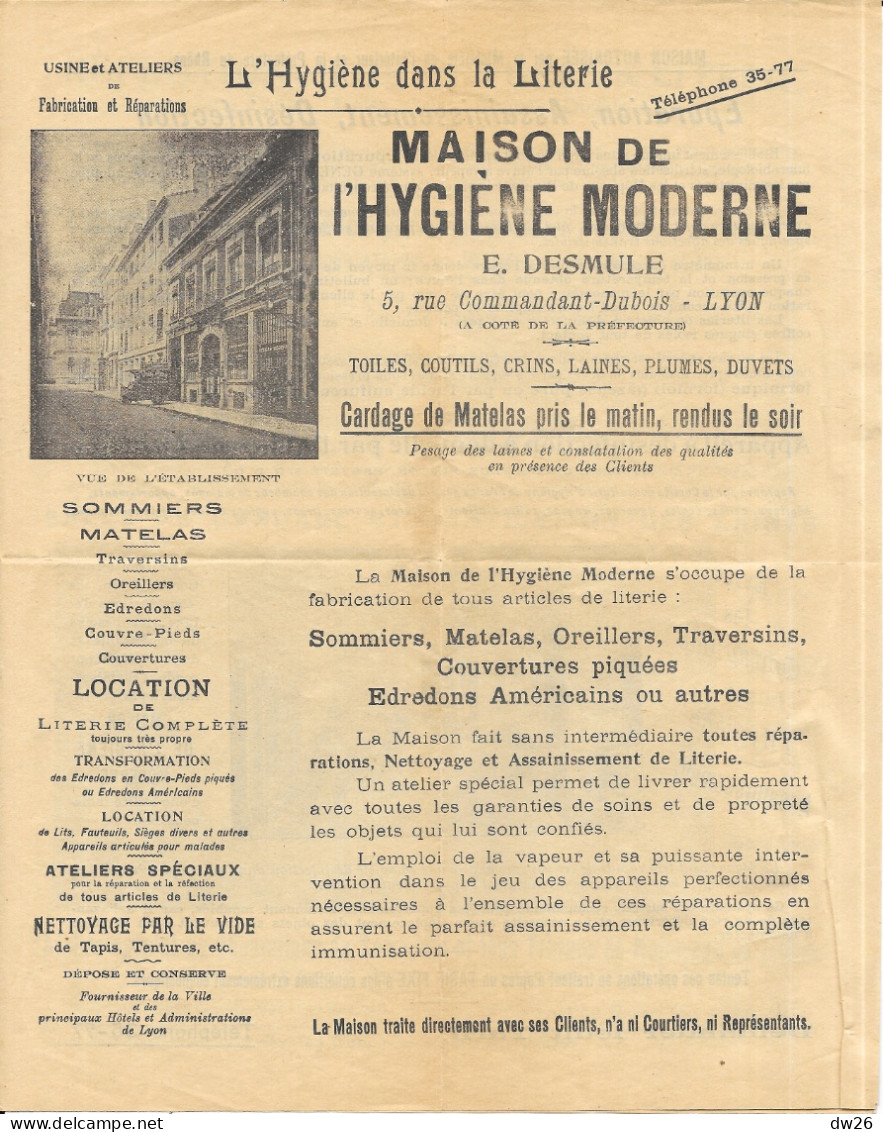 Publicité Maison De L'Hygiène Moderne E. Desmules, Lyon - Cardage De Matelas, Fabrication Literie - 4 Pages - Reclame