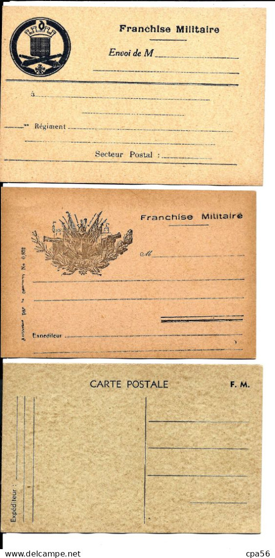 Un Lot De 3 Cartes FRANCHISE MILITAIRE GUERRE 14 - Dont Carte Rare Artillerie - Other & Unclassified