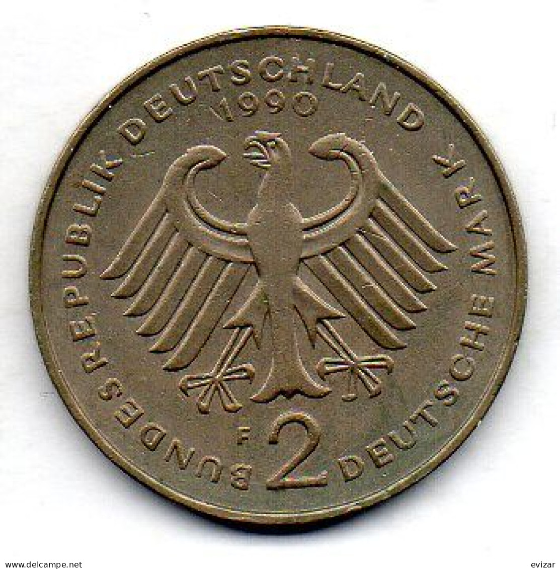 GERMANY - FEDERAL REPUBLIC, 2 Mark, Copper-Nickel, Year 1990-F, KM # 149 - 2 Marcos