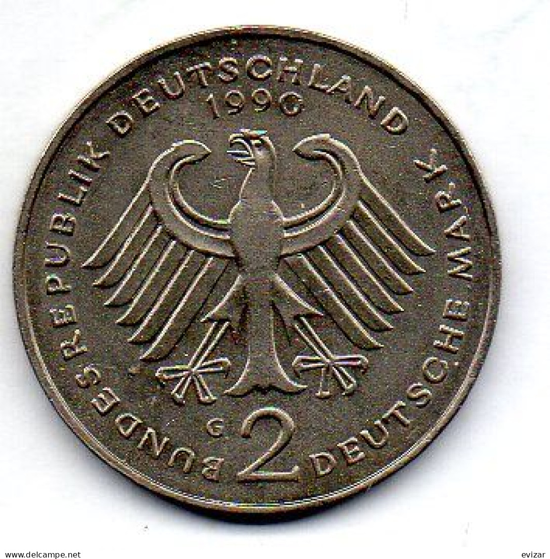 GERMANY - FEDERAL REPUBLIC, 2 Mark, Copper-Nickel, Year 1990-G, KM # 149 - 2 Marcos