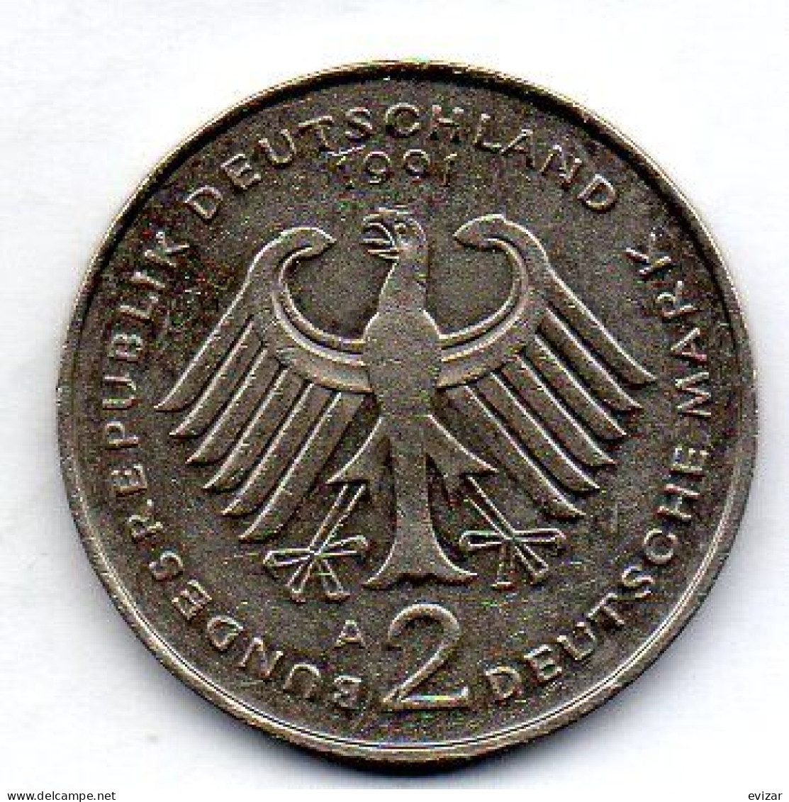 GERMANY - FEDERAL REPUBLIC, 2 Mark, Copper-Nickel, Year 1991-A, KM # 170 - 2 Marcos