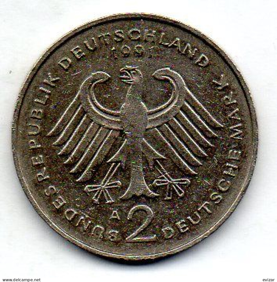 GERMANY - FEDERAL REPUBLIC, 2 Mark, Copper-Nickel, Year 1991-A, KM # 175 - 2 Marcos