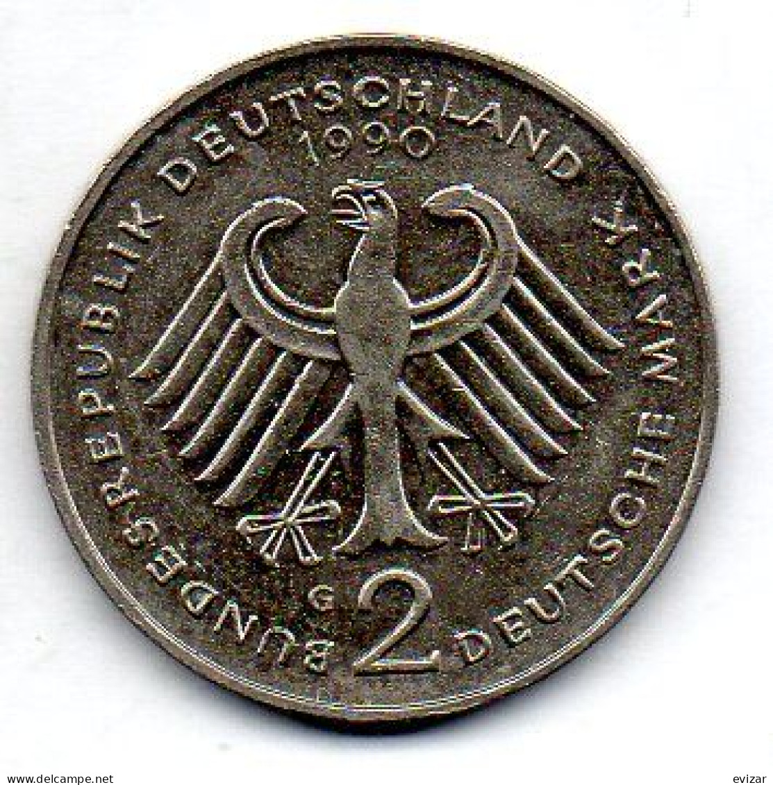 GERMANY - FEDERAL REPUBLIC, 2 Mark, Copper-Nickel, Year 1990-G, KM # 175 - 2 Marcos