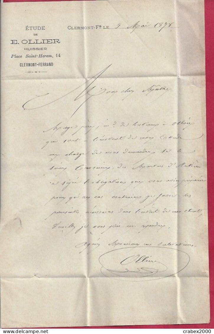 Y&T N°77 LAC  CLERRMONT FERRAND   Vers   TOUR DU CHATEAU 1878 - Briefe U. Dokumente