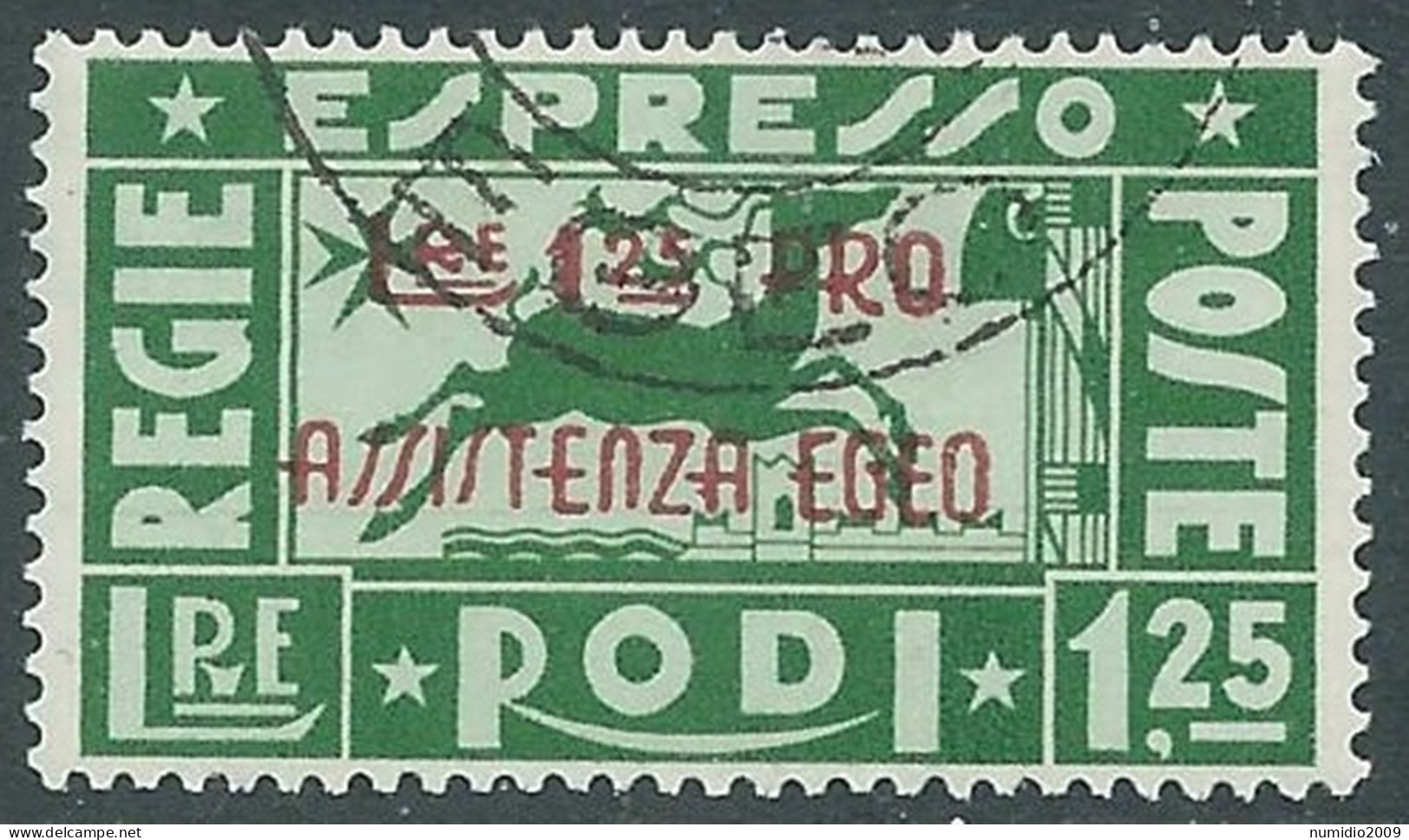 1943 OCCUPAZIONE TEDESCA EGEO ESPRESSO USATO PRO ASSISTENZA 1,25 LIRE - RC14-8 - Egée (Duitse Bezetting)