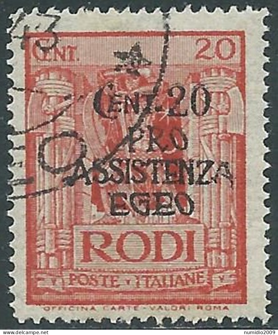 1943 OCCUPAZIONE TEDESCA EGEO USATO PRO ASSISTENZA 20 CENT - RC15-7 - Egée (Occ. Allemande)