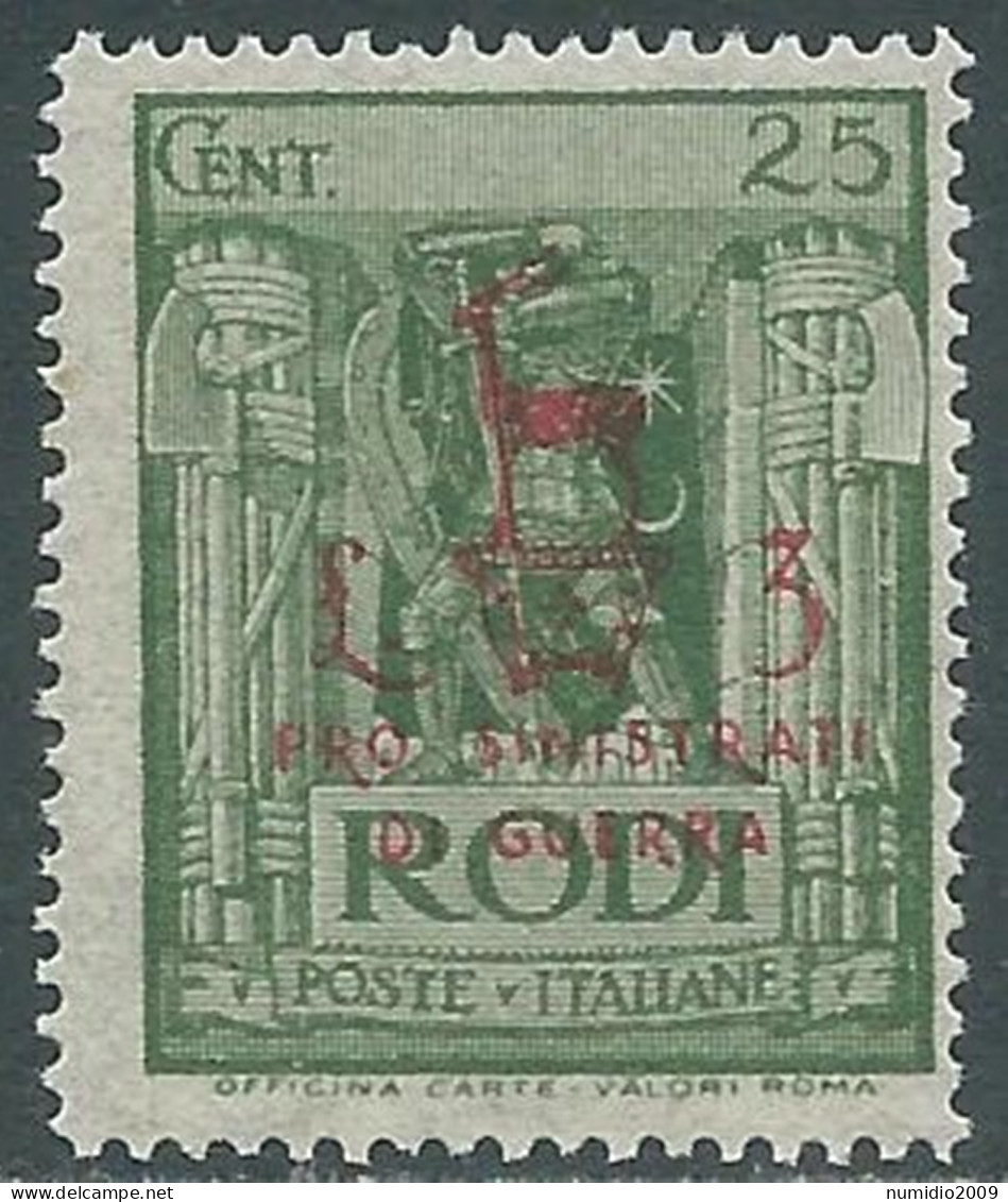 1944 OCCUPAZIONE TEDESCA EGEO PRO SINISTRATI GUERRA 25 CENT + 3 LIRE MNH ** RC17 - Egeo (Occup. Tedesca)