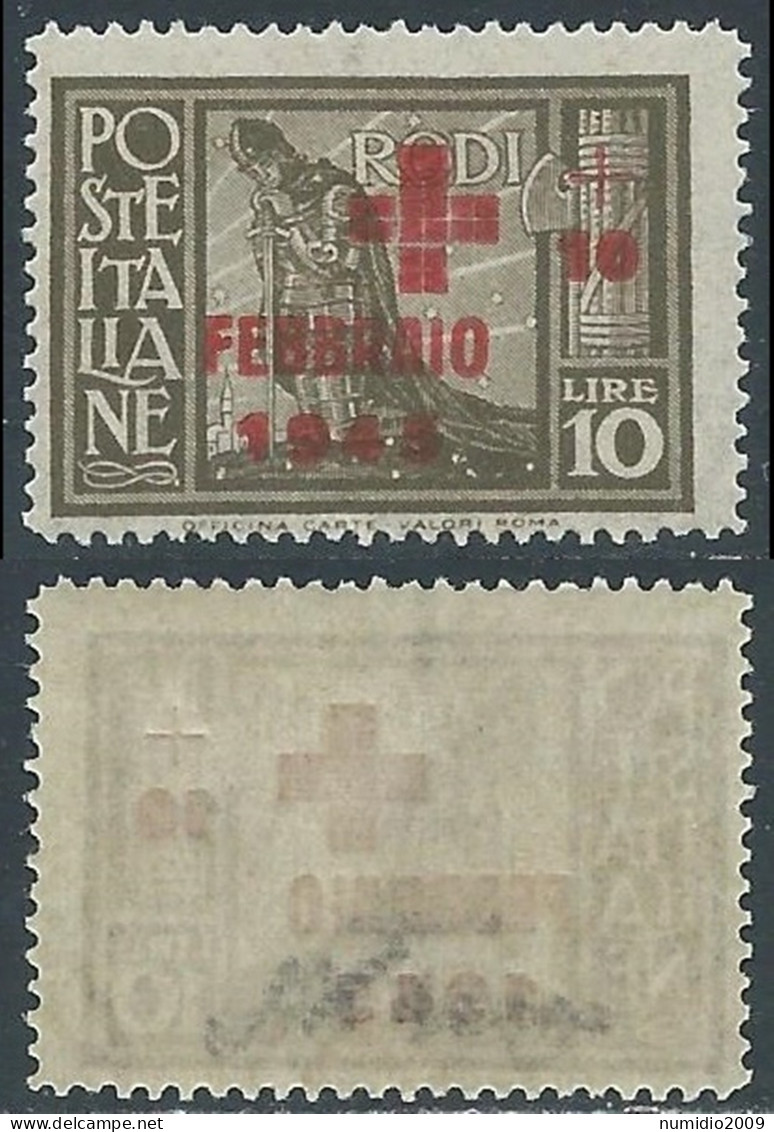 1945 OCCUPAZIONE TEDESCA EGEO PRO CROCE ROSSA 10 + 10 LIRE MNH ** - RC15-10 - Aegean (German Occ.)