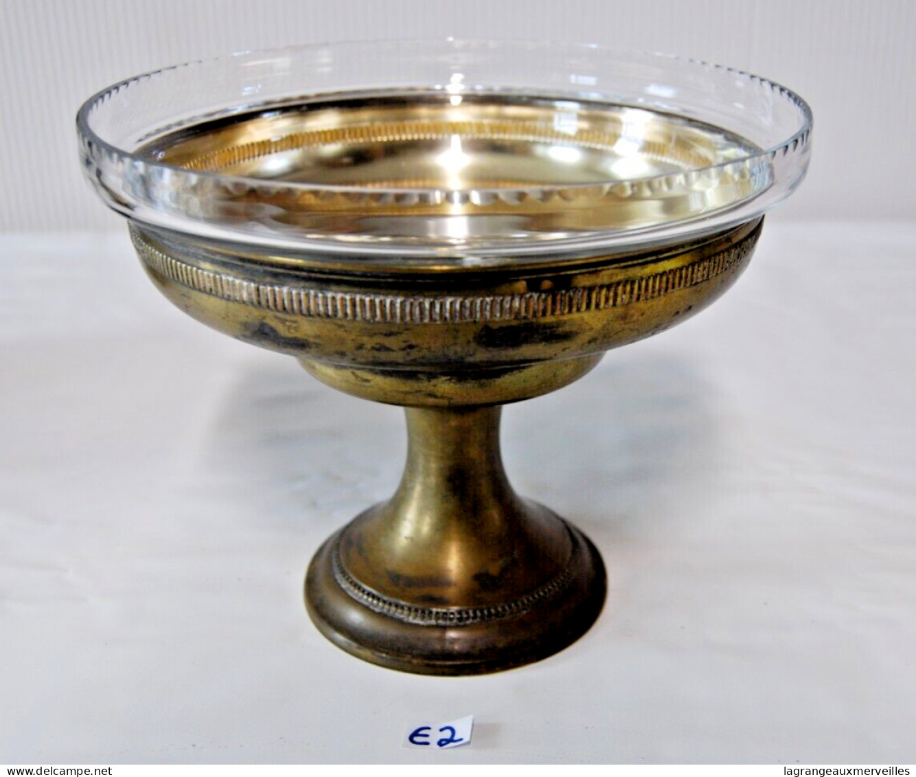 E2 Ancien Drageoir - Verre Et Métal Argenté -Round Bowl - Bonbonnière - Arte Religiosa