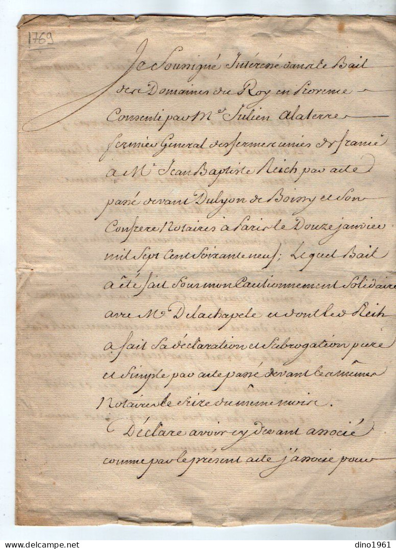 VP22.706 - PARIS X BITCHE - Acte & Procuration 1769 - Entre Mrs ALATERRE, Fermier Général, REICH & PECHEUR De SEUGNON - Manuscripts