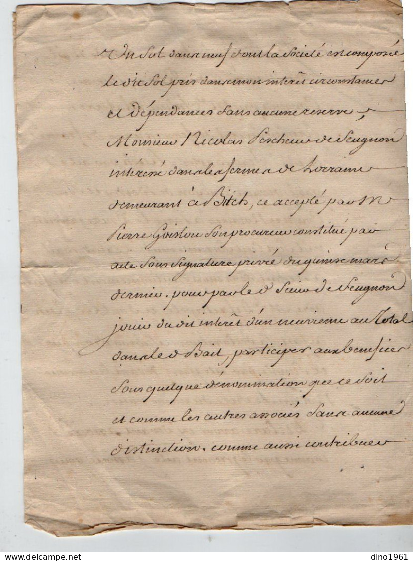 VP22.706 - PARIS X BITCHE - Acte & Procuration 1769 - Entre Mrs ALATERRE, Fermier Général, REICH & PECHEUR De SEUGNON - Manuscripts