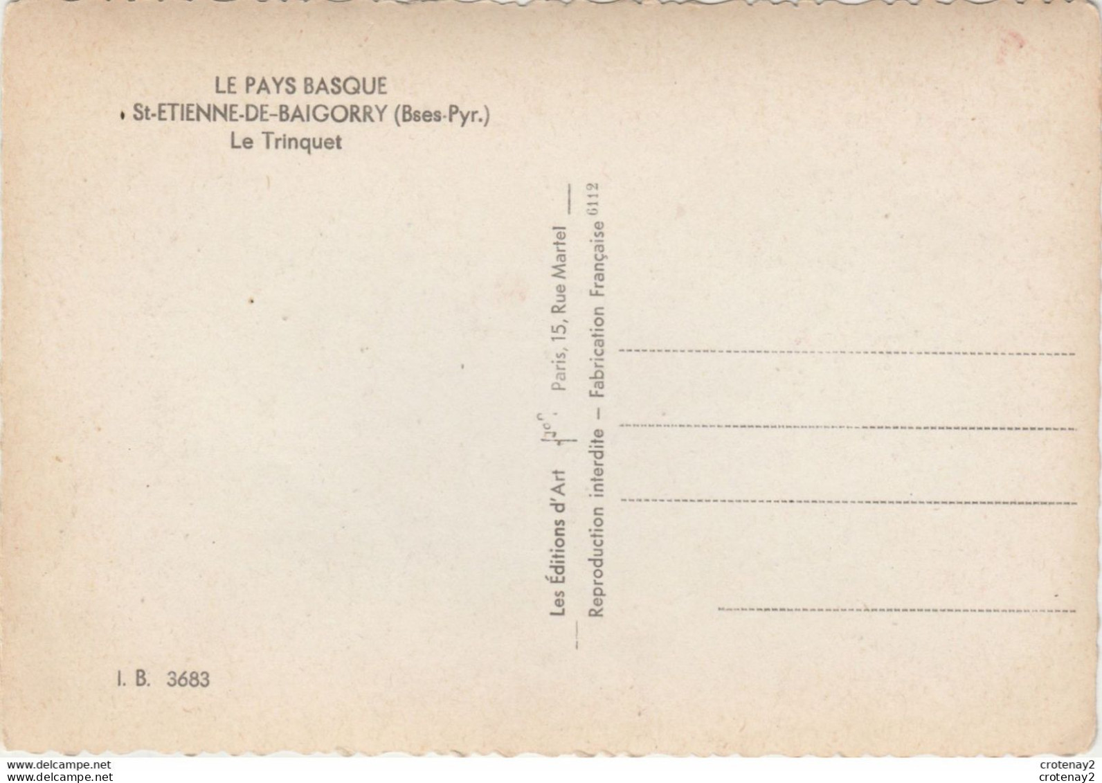 64 St ETIENNE DE BAIGORRY N°3683 Le Trinquet VOIR DOS - Saint Etienne De Baigorry