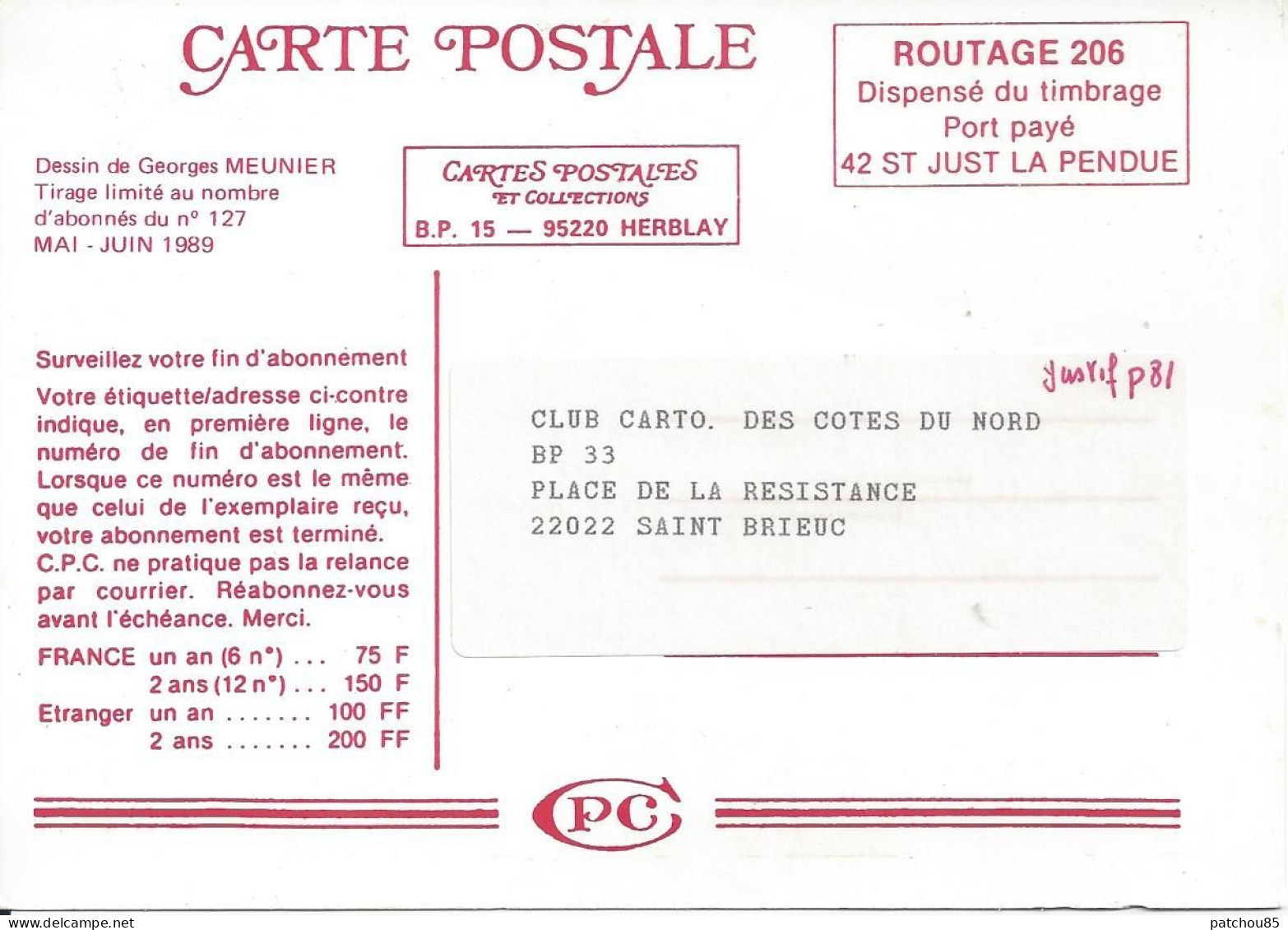 CP  L’Ange Facteur Dessin De Georges Meunier   Routage 206 Juin 1989 - Meunier, G.