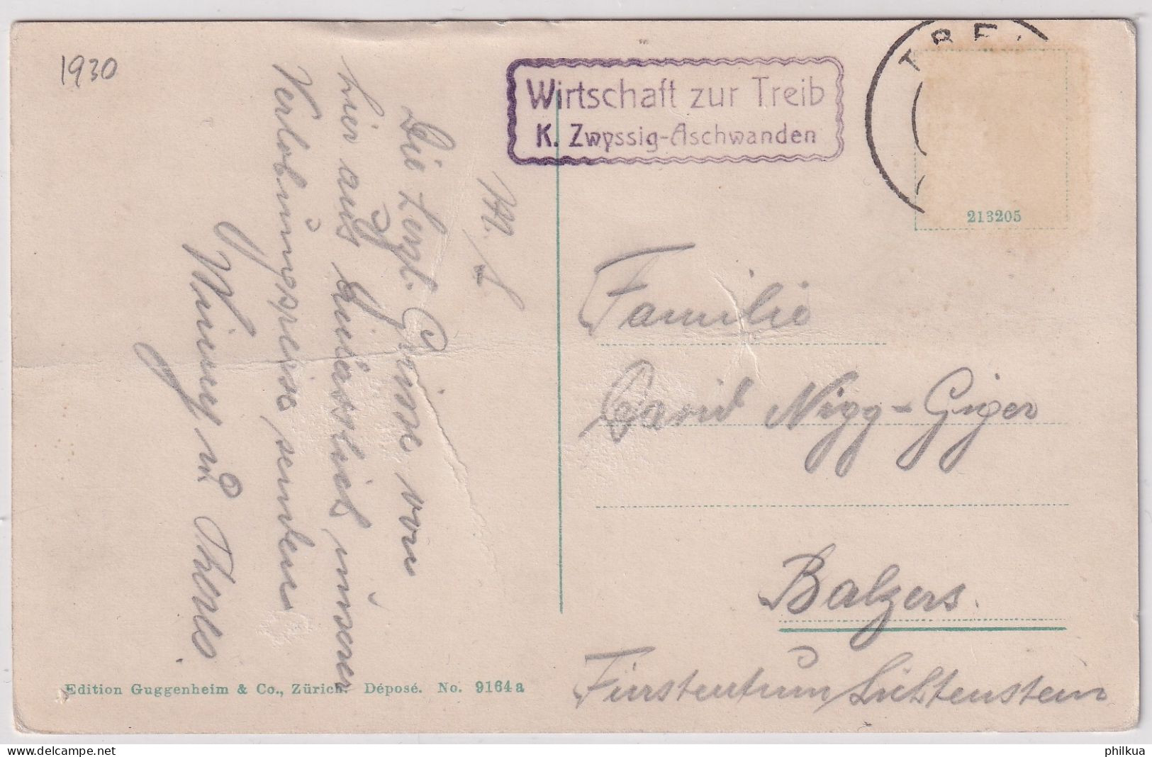 Wirtschaft - Treib Am Vierwaldstättersee - Mit Stempel Wirtschaft Zur Treib K. Zwyssig-Aschwanden - 1930 - Seelisberg