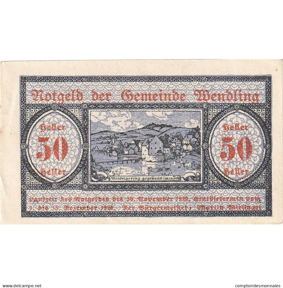 Autriche, Wendling, 50 Heller, Village, 1920, 1920-12-15, SPL, Mehl:FS 1170a - Oesterreich