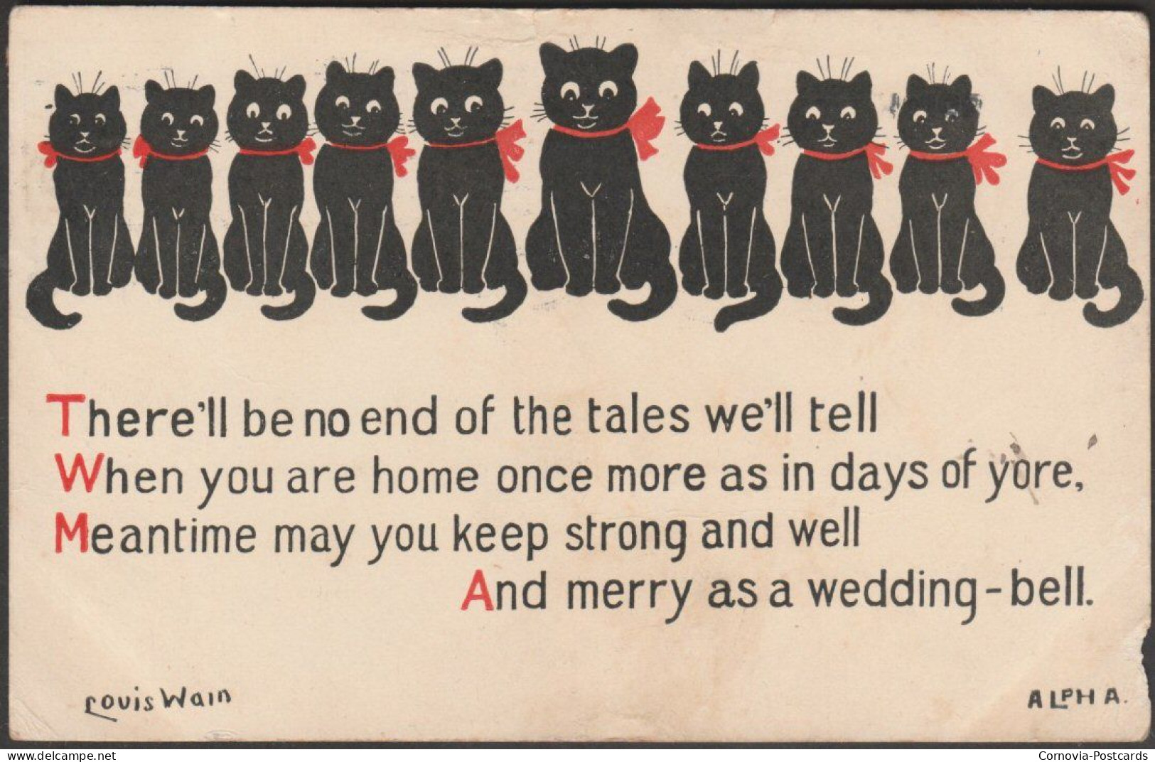 Louis Wain - There'll Be No End, 1918 - Alpha Postcard - Wain, Louis