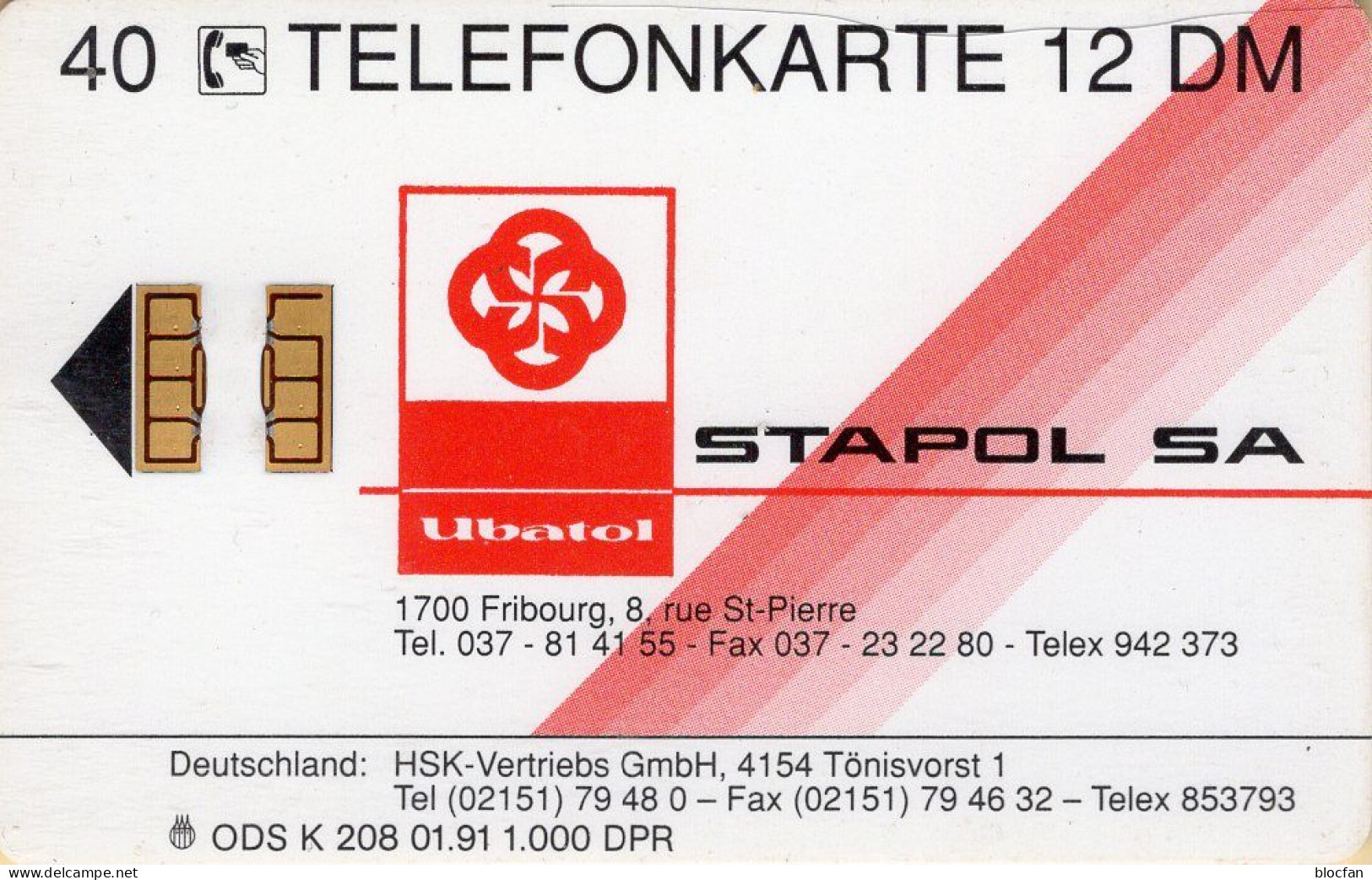 Leder-Pflege TK K208/1991 O 300€ STAPOL SA Fribourg Spezialist Hartboden Wachse Teppiche TC Industry Telecard Of Germany - Autos