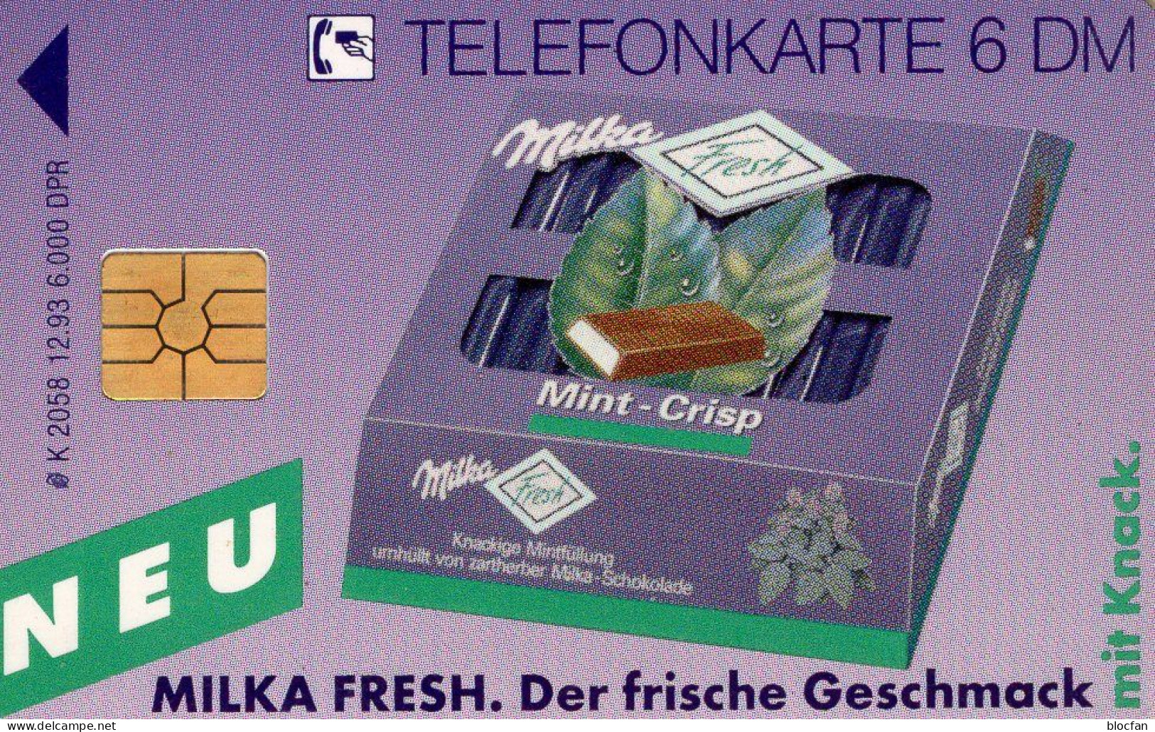 Milka TK K2058/1993 O 20€ Kinder-Schokolade Alpen-Vollmilch Mint-Crisp Box Mit Knack TC Fresh Telecard Of Germany - Food