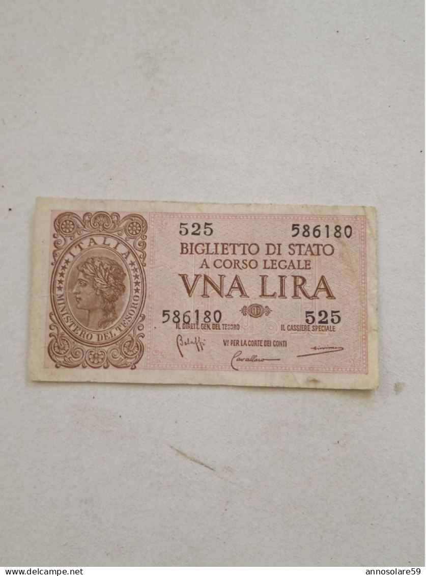 BANCONOTA: VNA UNA LIRA BIGLIETTO DI STATO A CORSO LEGALE - 23 NOVEMBRE 1944 - ORIGINALE 100% - LEGGI - Italia – 1 Lira