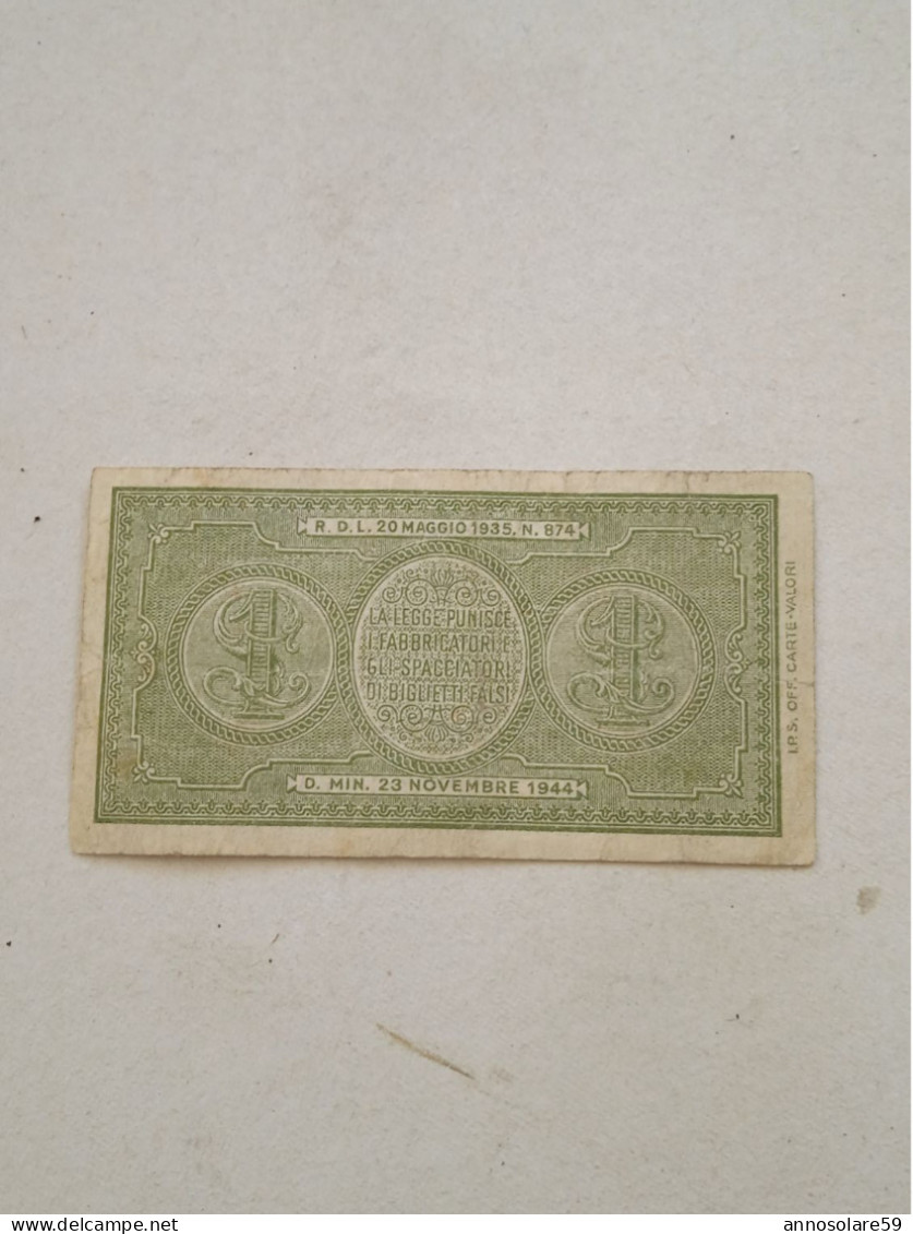 BANCONOTA: VNA UNA LIRA BIGLIETTO DI STATO A CORSO LEGALE - 23 NOVEMBRE 1944 - ORIGINALE 100% - LEGGI - Italië – 1 Lira