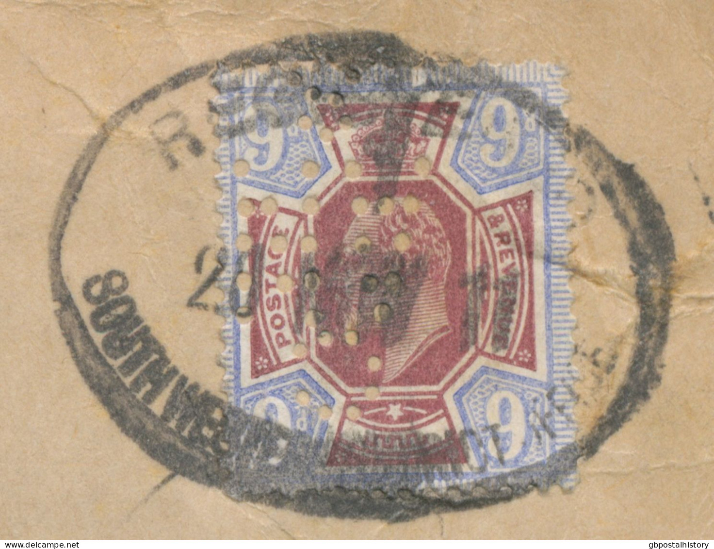 GB 20.11.1911, EVII 9d Somerset House (PERFIN) Rare Single Postage On Large Registered Cover With R-Label „London, S.W. - Lettres & Documents