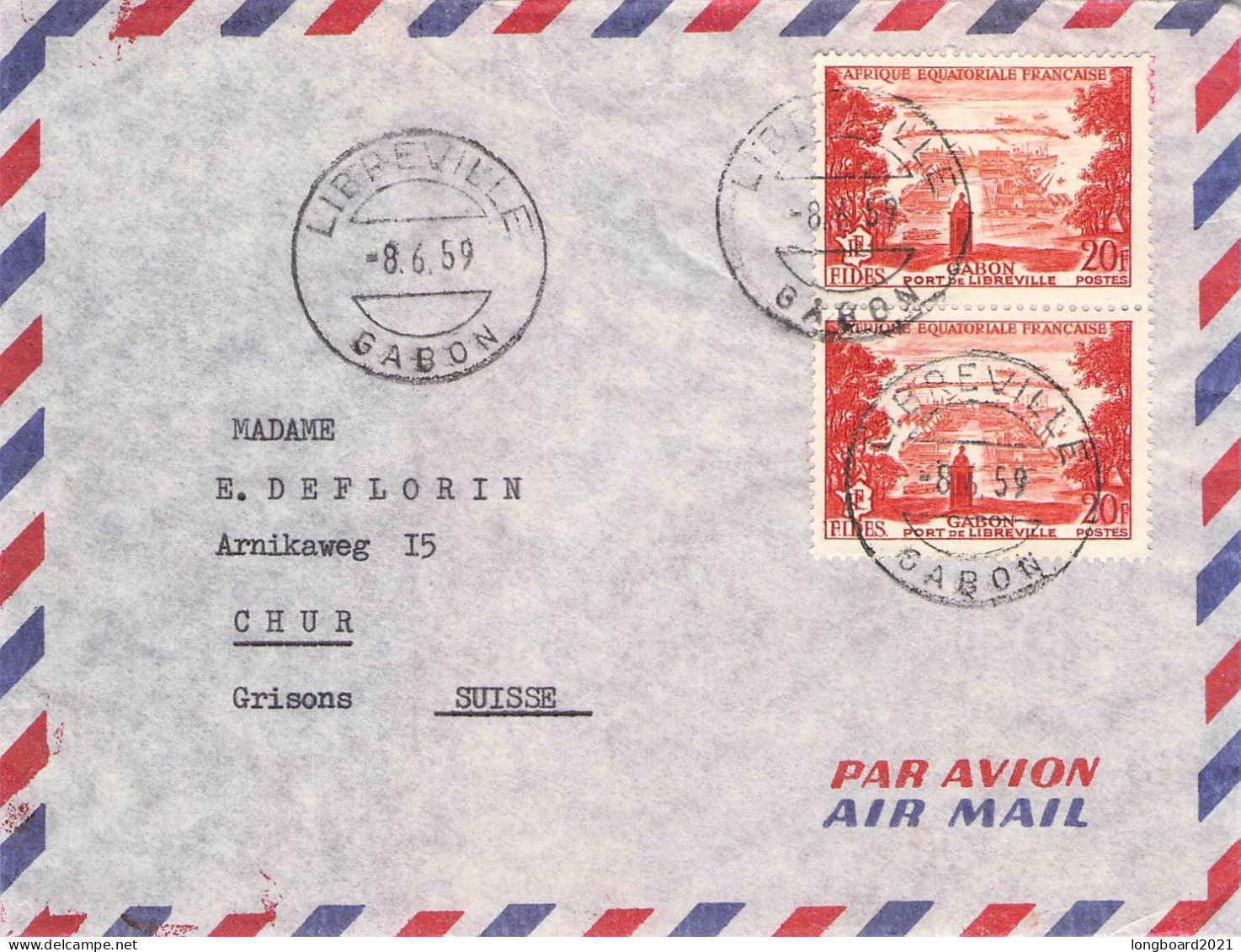 GABON - AIR MAIL 1959 LIBREVILLE - CHUR/CH / 645 - Gabun (1960-...)