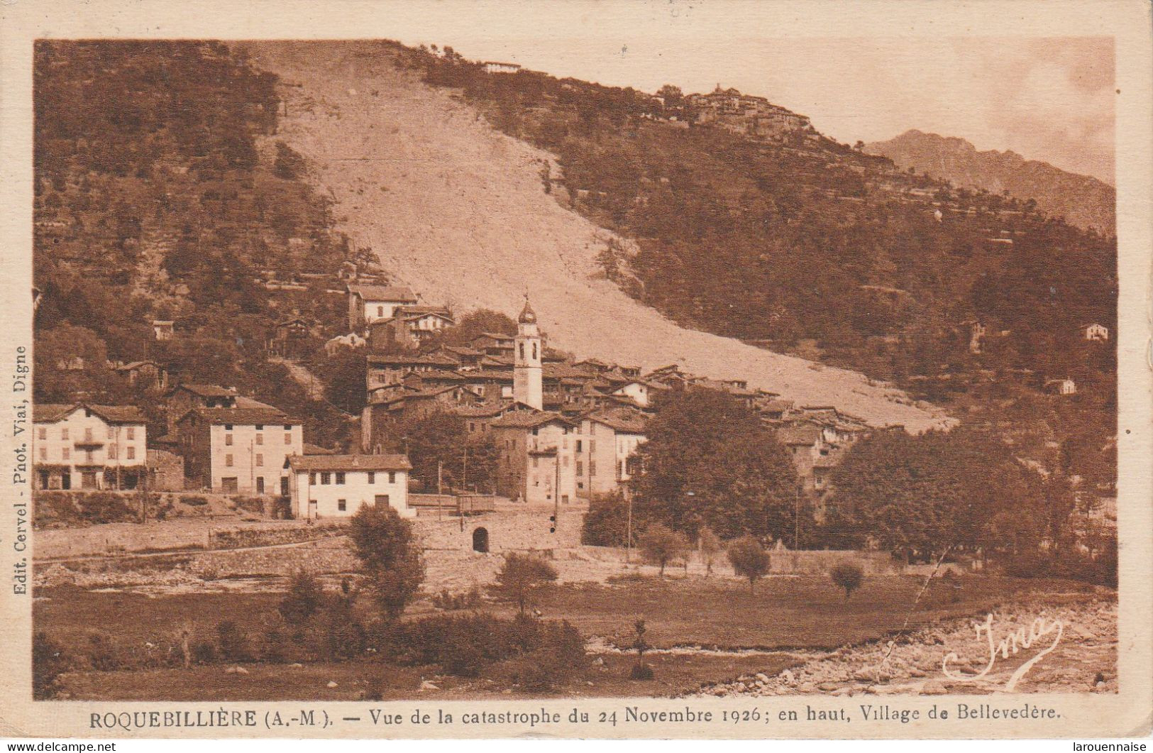 06 - ROQUEBILLIERE - Vue De La Catastrophe Du 24 Novembre 1926; En Haut Village De Bellevedère - Roquebilliere