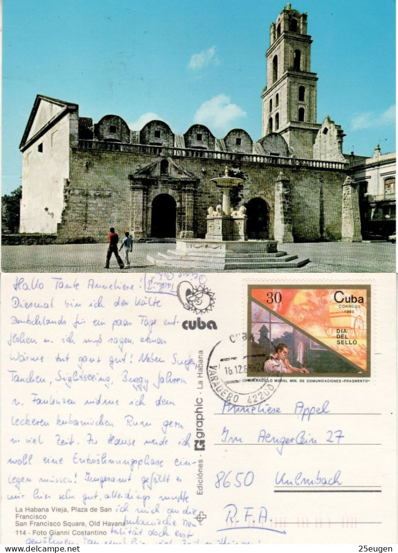 CUBA 1988 POSTCARD SENT TO KULMBACH - Brieven En Documenten