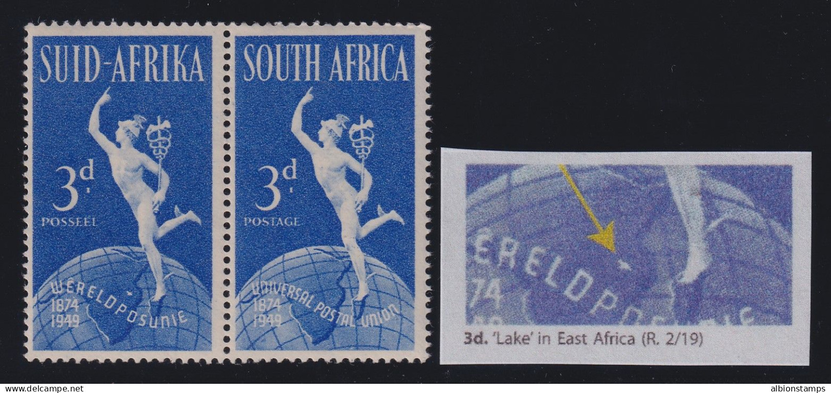 South Africa, SG 130b, MNH Pair "Lake In East Africa" Variety - Unused Stamps