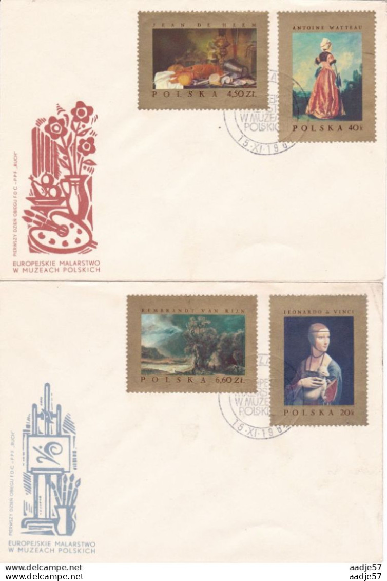 Poland 1967 European Painting In Polish Museums Rembrandt L. Da Vinci Lady With Weasel Art / Full Set FDC - Cartas & Documentos