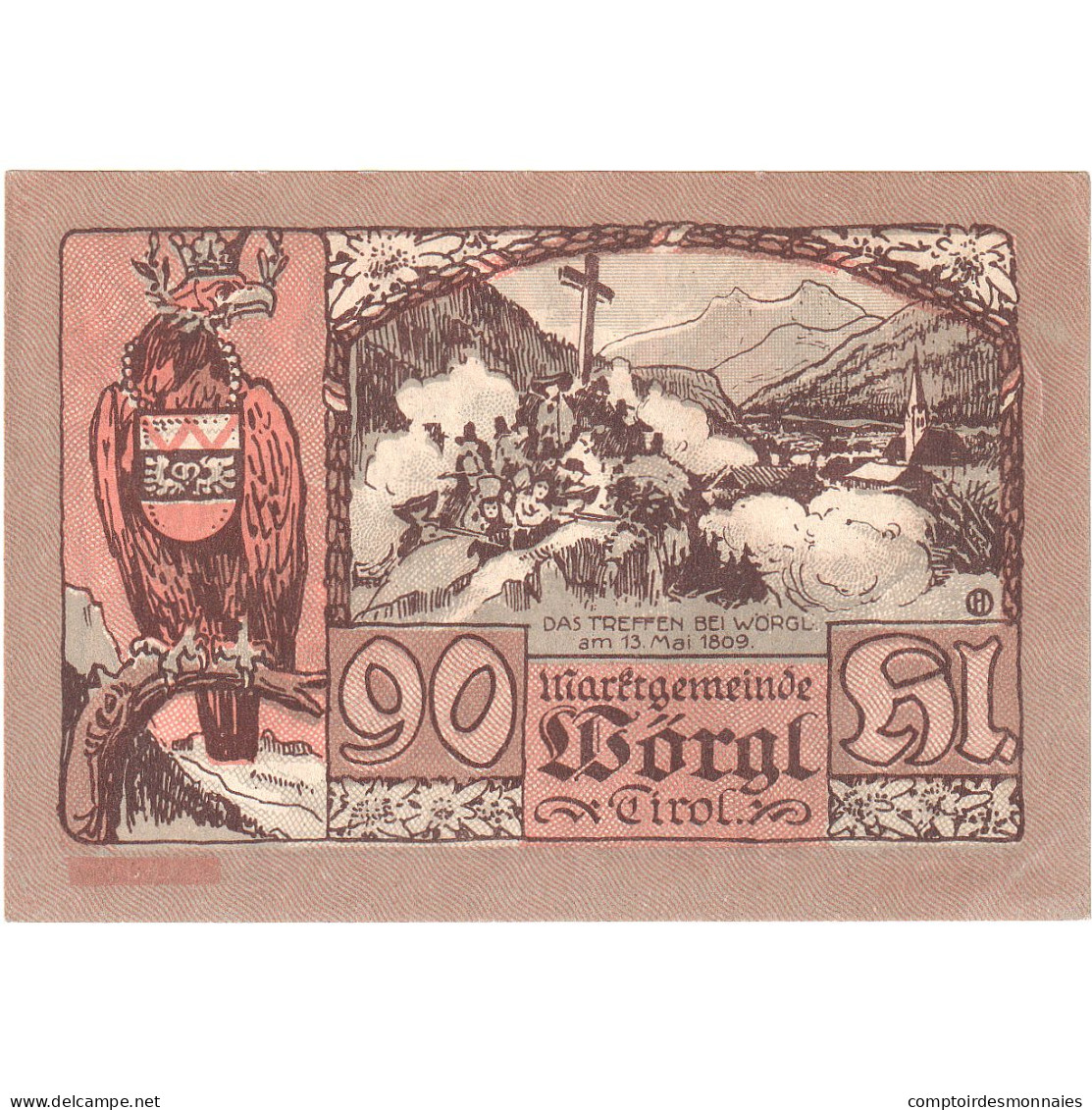 Autriche, Worgl, 90 Heller, Arbre, 1920, 1920-12-31, SUP+, Mehl:FS 1252a - Oesterreich