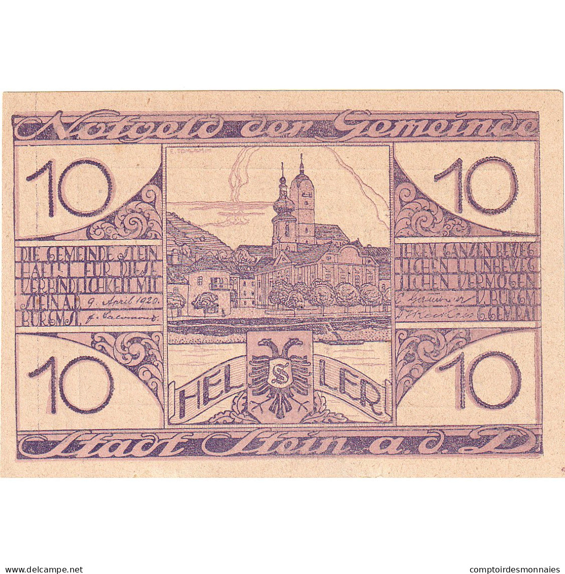 Autriche, Stein An Der Donau, 10 Heller, Village, 1920 SPL, Mehl:FS 1015I.4 - Oesterreich