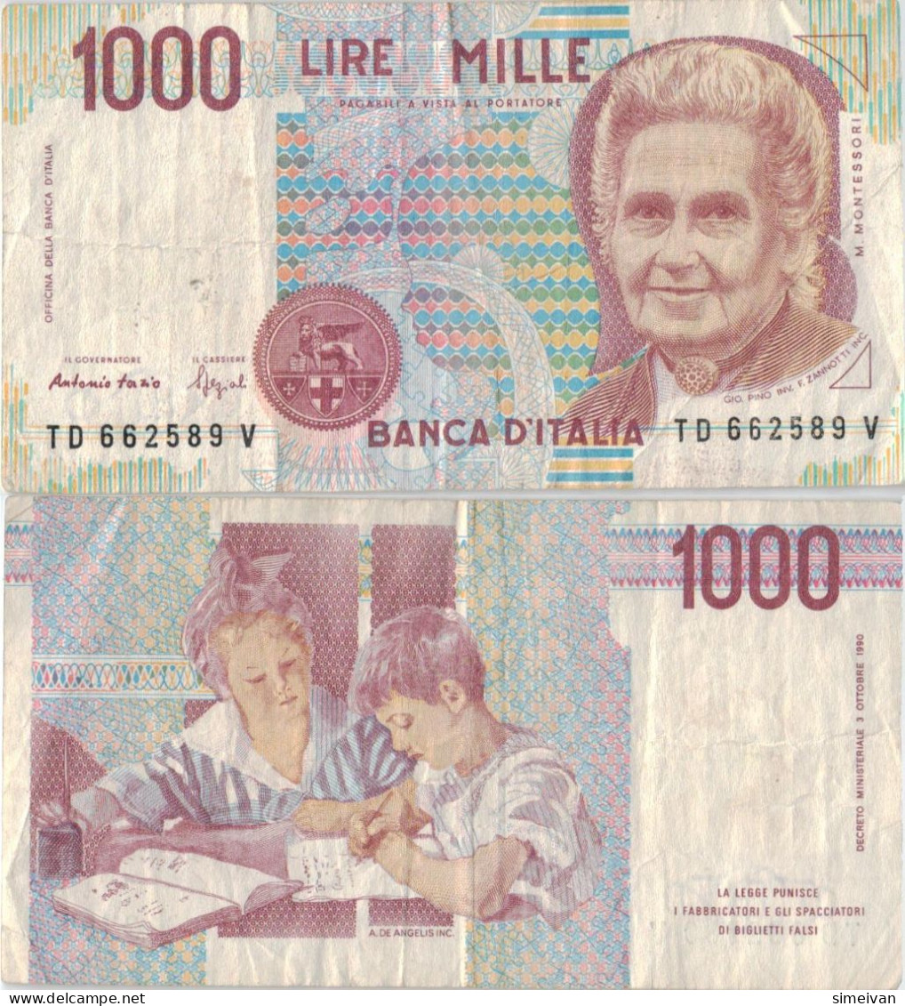 Italy 1000 Lire 1990 P-114b  Banknote Europe Currency Italie Italien #5177 - 1000 Liras