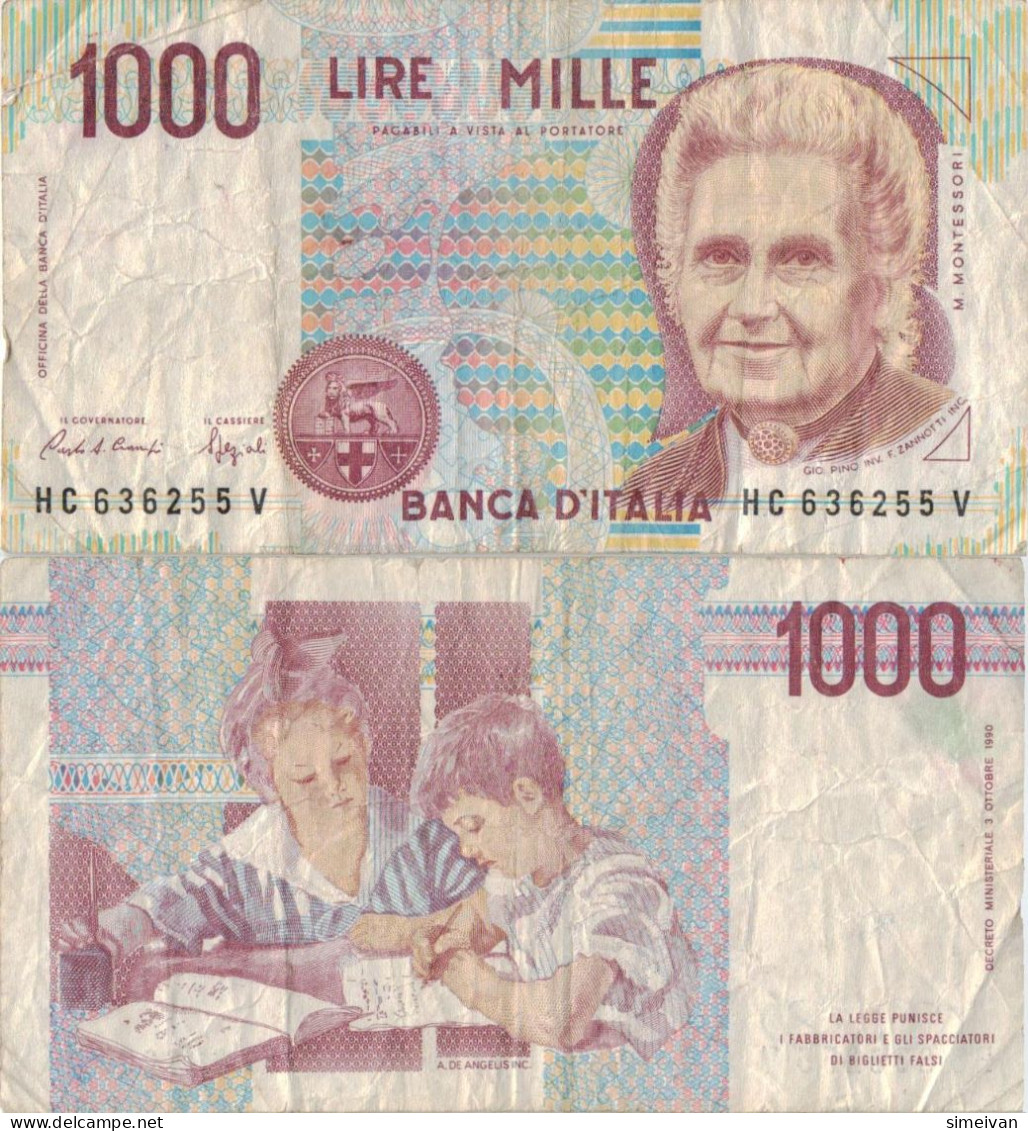 Italy 1000 Lire 1990 P-114a  Banknote Europe Currency Italie Italien #5178 - 1000 Lire