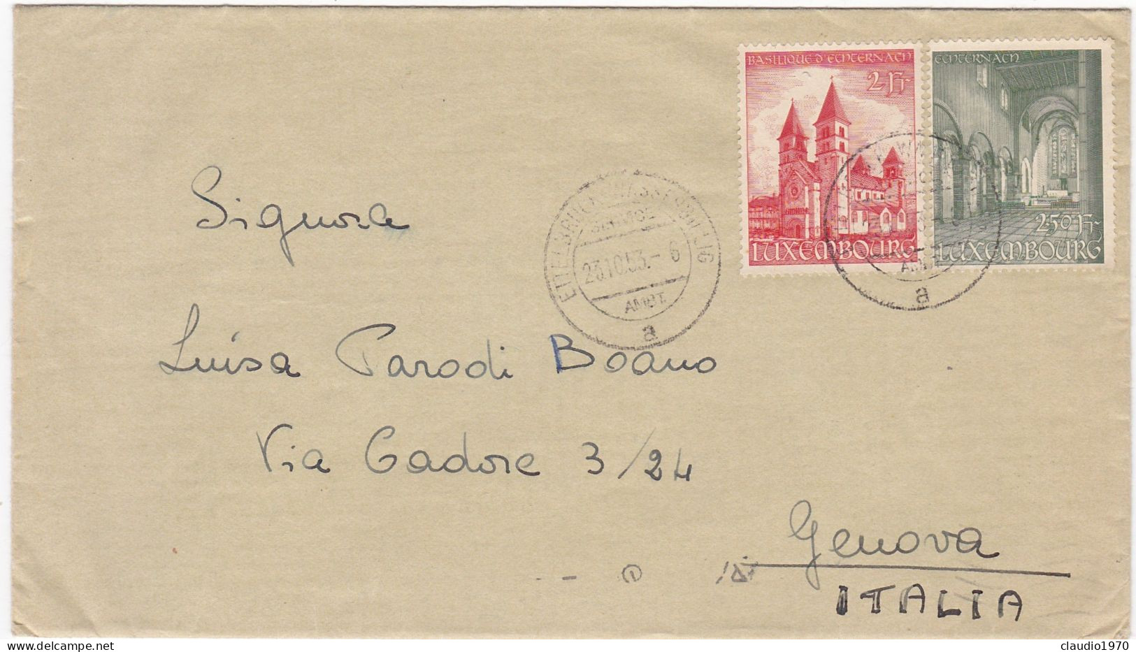 LUSSEMBURGO - BUSTA VIAGGIATA PER GENOVA - ITALIA - 1953 - Covers & Documents