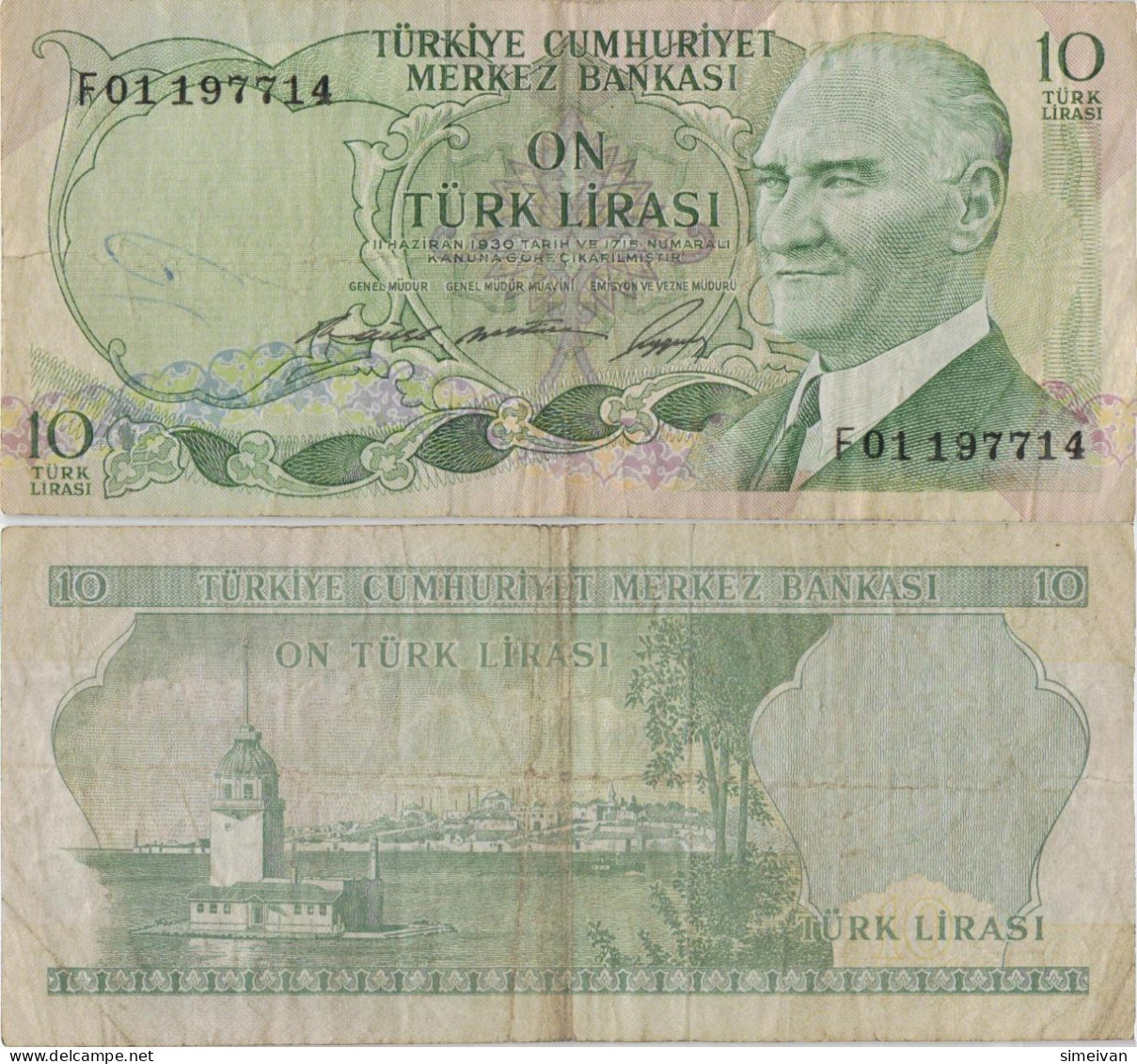 Turkey 10 Lira 1930 (1966) P-180 Banknote Europe Currency Turquie Truthahn Türkei #5180 - Turquie