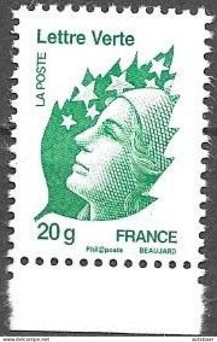 France Frankreich 2011 Marianne Beaujard 20g Lettre Verte Yv. 4593 Mi. 5181A ** MNH Postfr - 2008-2013 Marianne De Beaujard