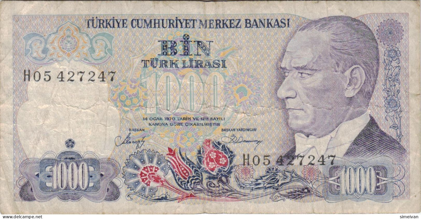 Turkey 1000 Lira 1970 (1986) P-196 Banknote Europe Currency Turquie Truthahn Türkei #5184 - Turquie