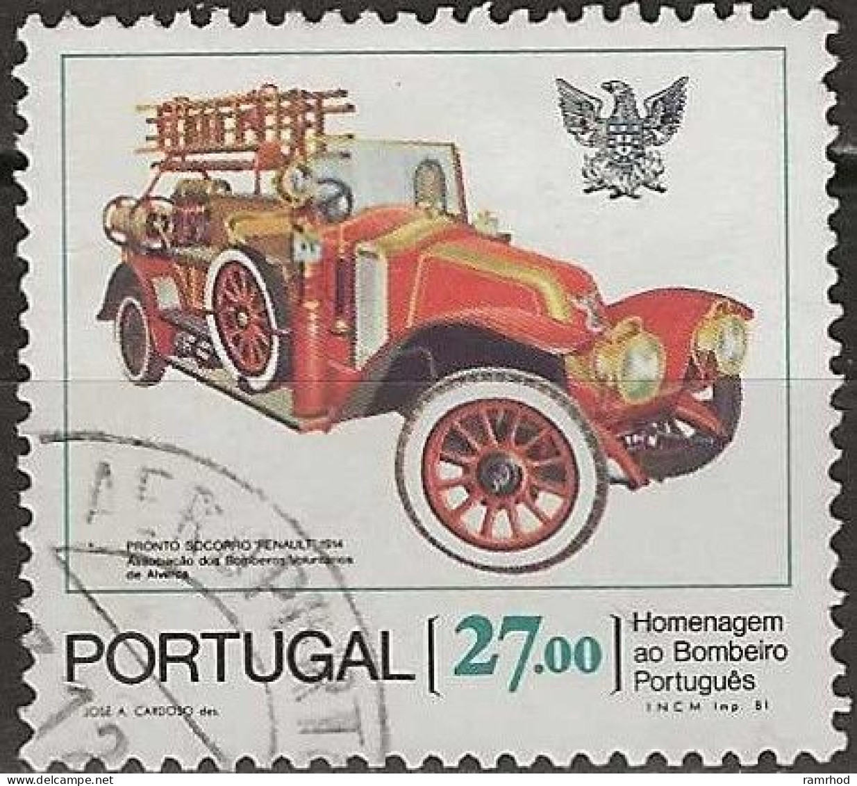 PORTUGAL 1981 Portuguese Fire Engines - 27e. - Renault Fire Pump, 1914 FU - Oblitérés