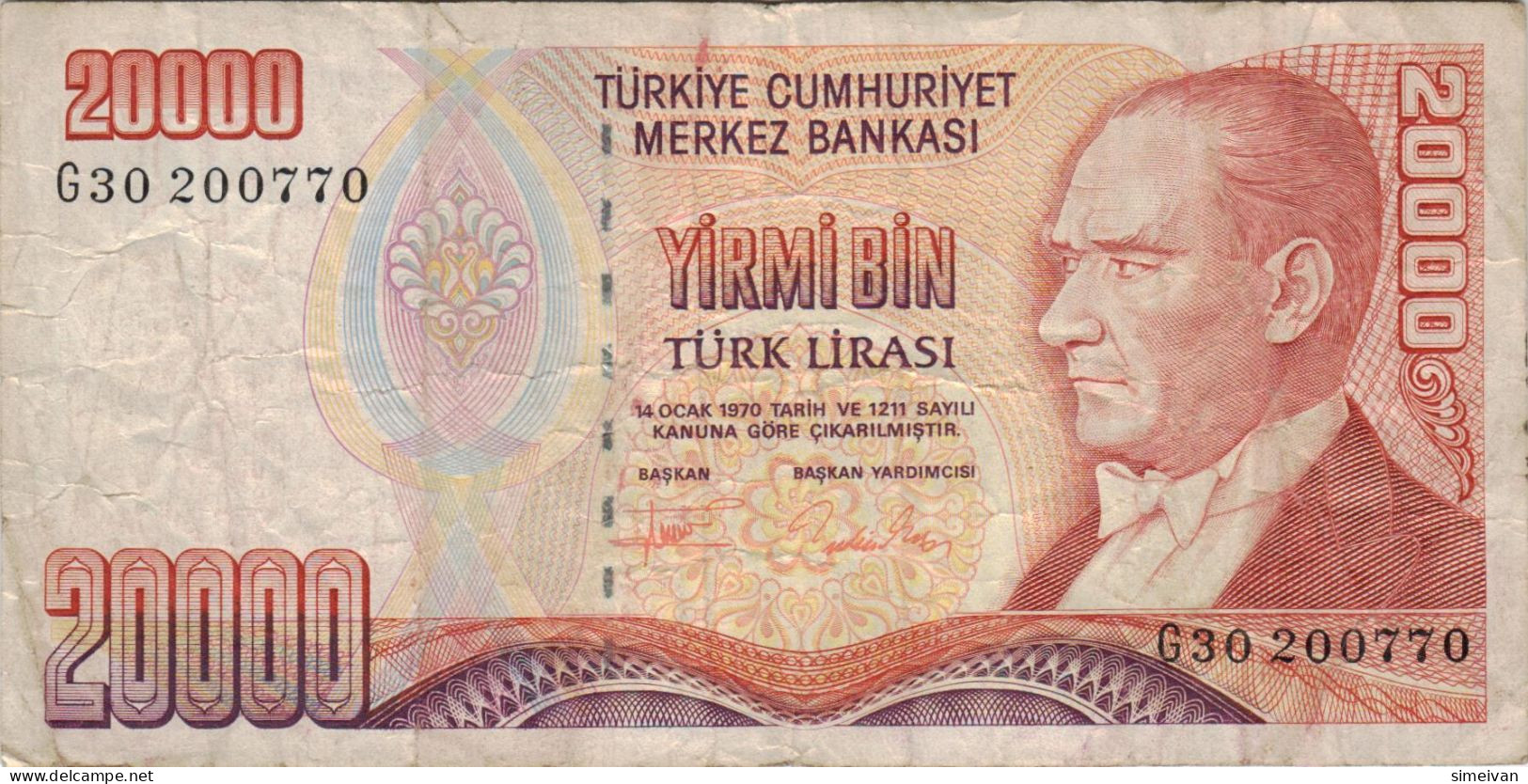 Turkey 20 000 Lira 1970 (1995) P-202 Banknote Europe Currency Turquie Truthahn Türkei #5186 - Turquie