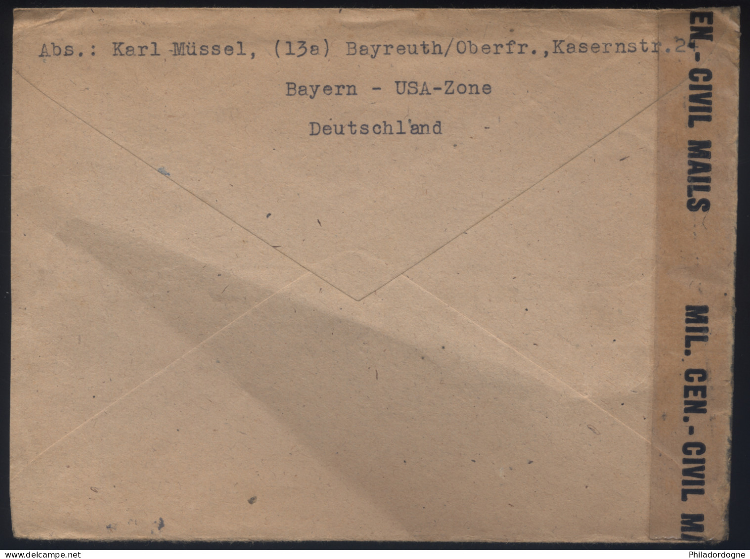 Zone Américaine - LsC Censure Civil Censorship Germany Obl. Bayreuth Pour Orléans 08/08/1946 - Emissions De Nécessité Zone Américaine