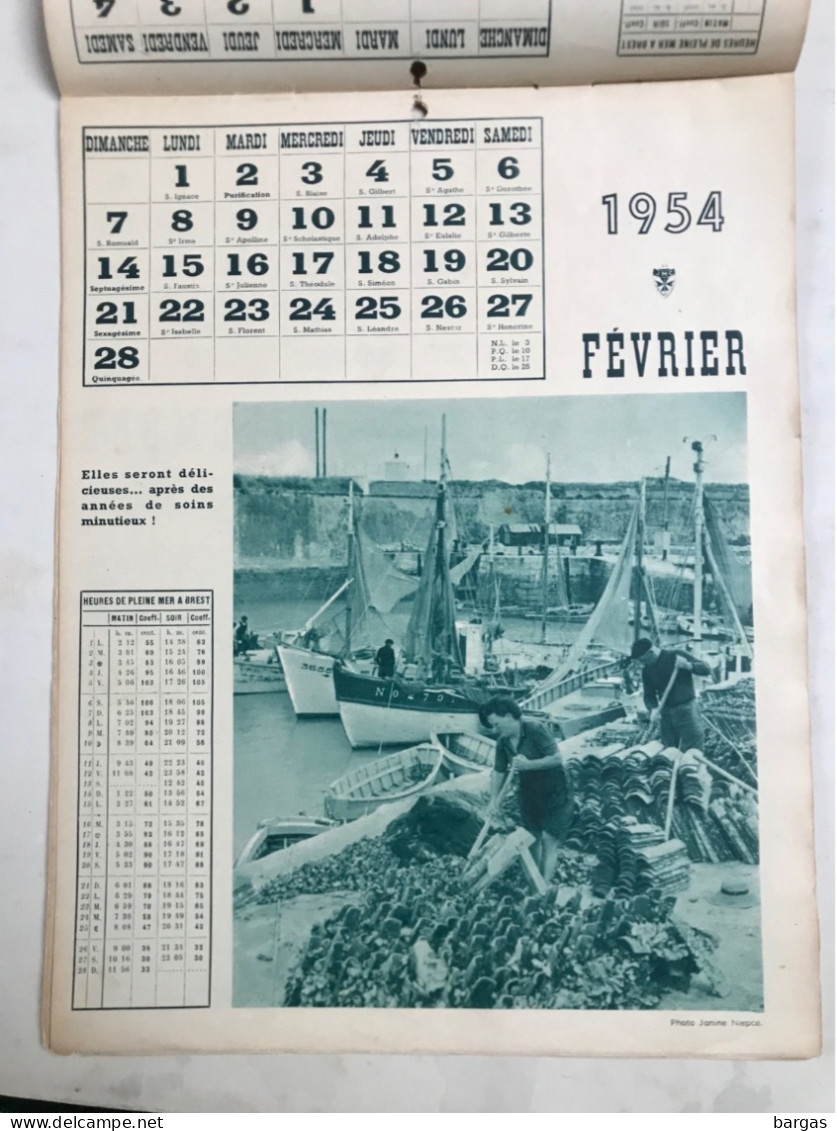 Rare Calendrier Illustré Jeunesse Maritime Catholique JMC Bateau Pêche Pêcheur Heure Coefficient De Marée Port De Brest - Sonstige & Ohne Zuordnung