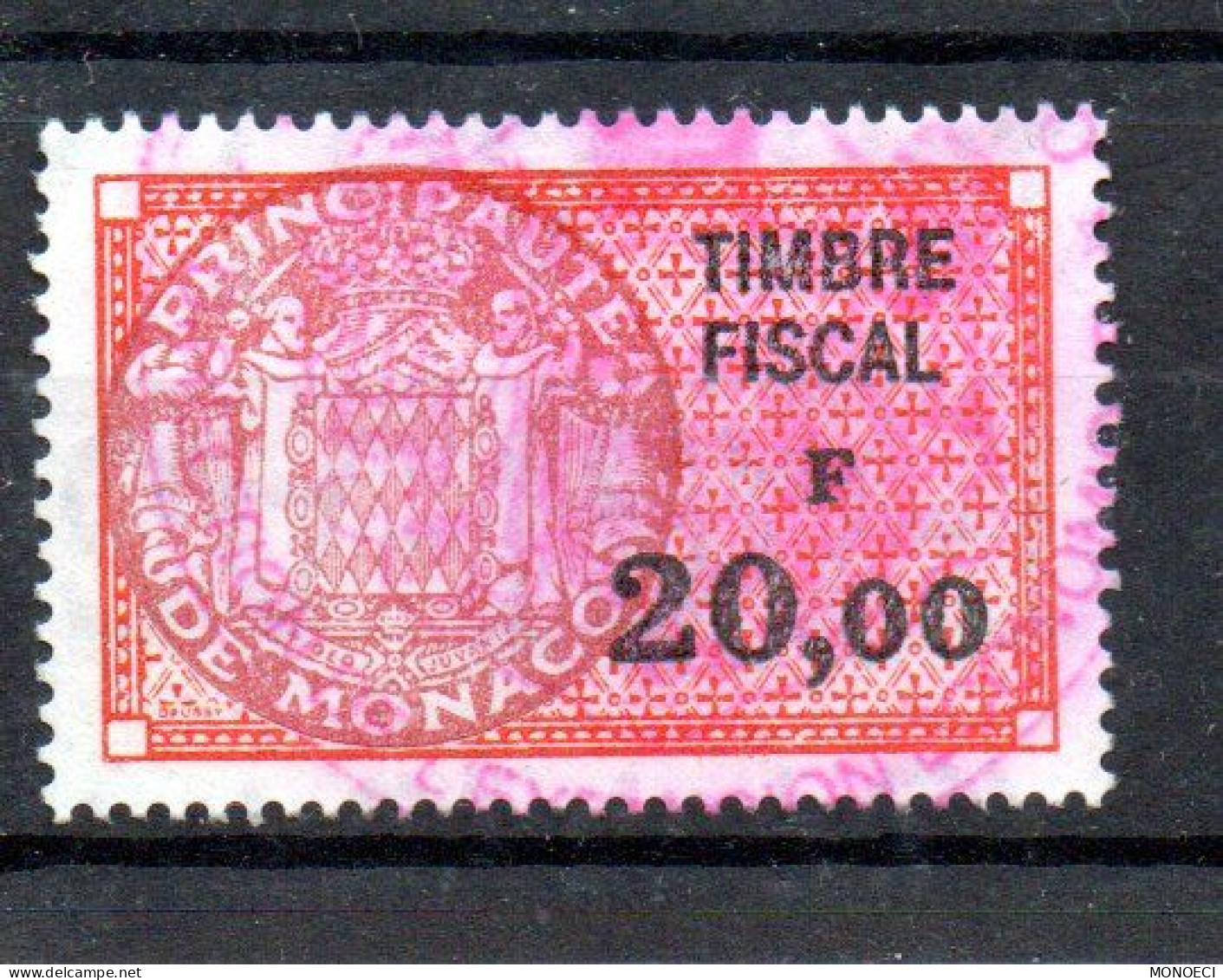 MONACO --  Type " Armoiries De Daussy " 20 Francs Vermillon, Brun-rouge Et Noir - Steuermarken