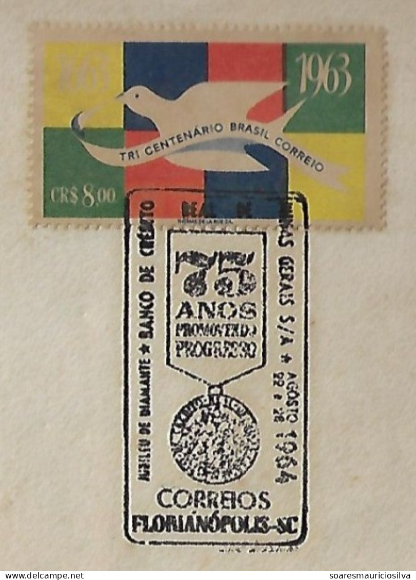 Brazil 1961 Cover Commemorative Cancel Diamond Jubilee Of The Real Credit Bank Of Minas Gerais Medal From Florianópolis - Brieven En Documenten