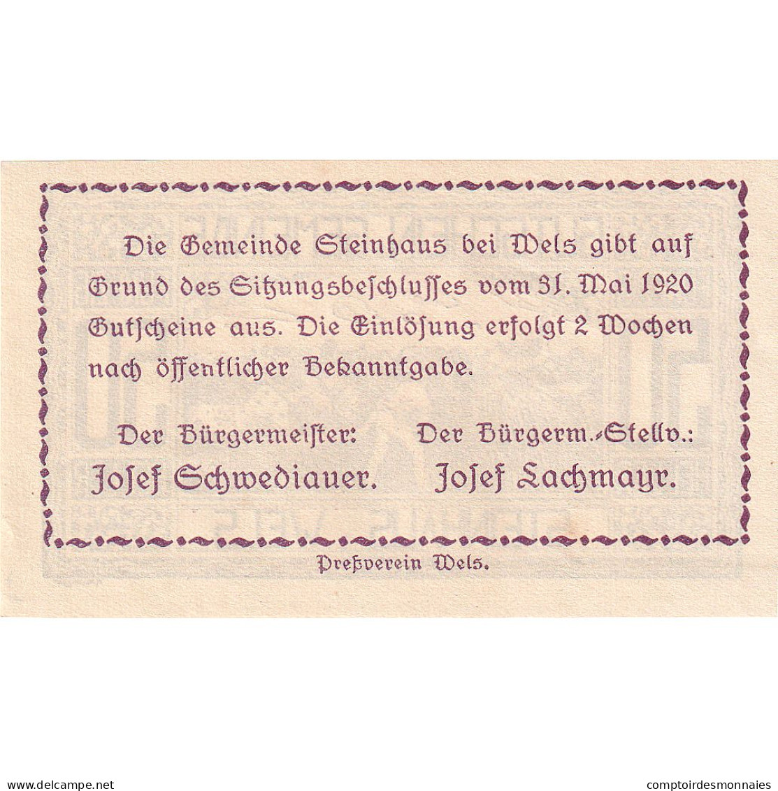 Autriche, Steinhaus, 50 Heller, Champs, 1920, SPL, Mehl:FS 1030Ia - Oesterreich