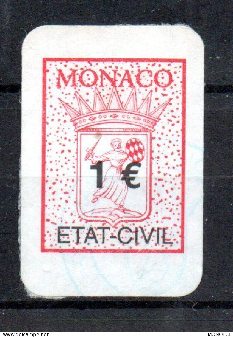 MONACO --  Timbre Fiscal Local 1 € Oblitéré (2002) Rouge Carminé - Fiscaux