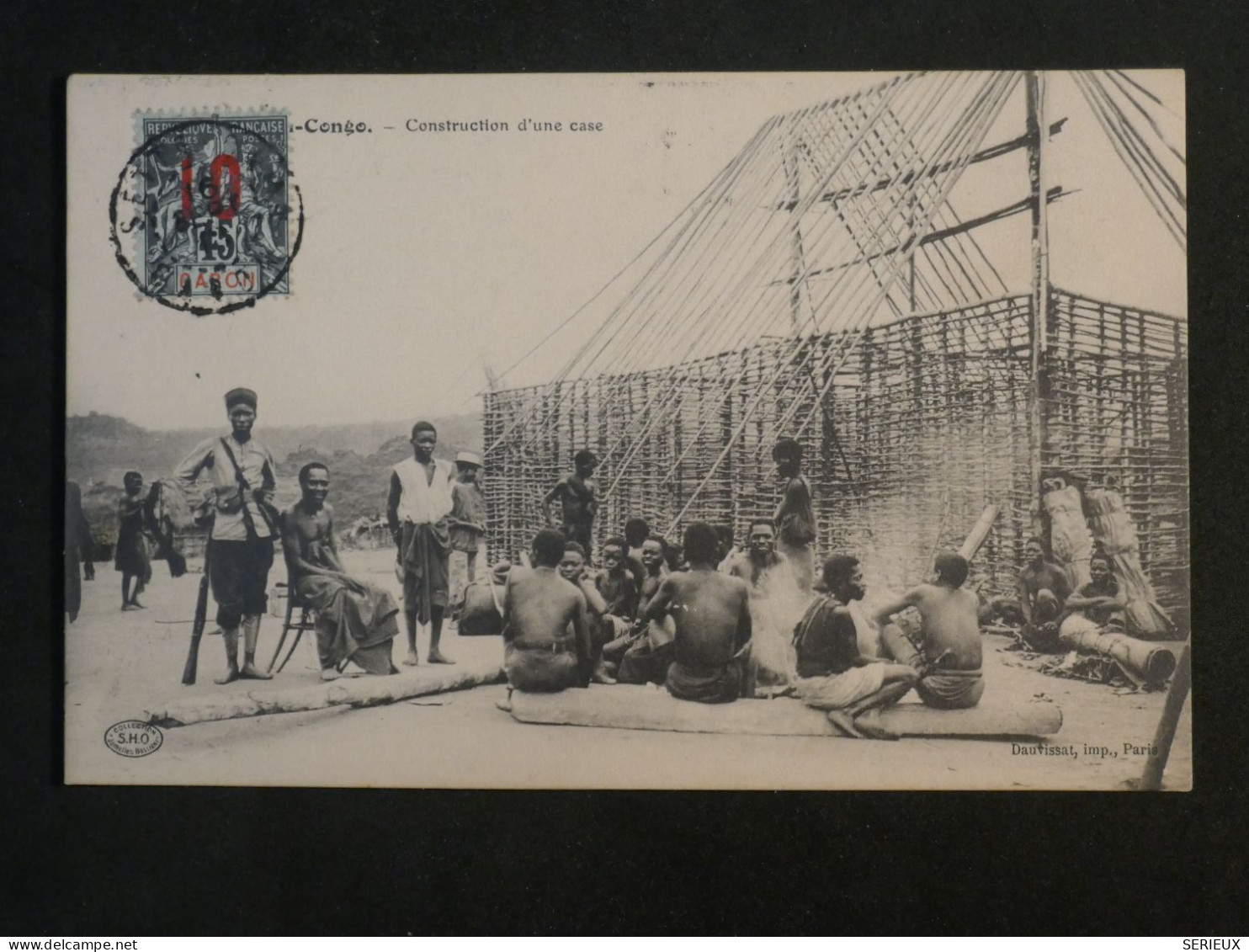 AK0 GABON  MOYEN CONGO  BELLE CARTE   1912 CONSTRUCTION CASE + 45C   SURCHARGé   +AFF. INTERESSANT++ + - Briefe U. Dokumente