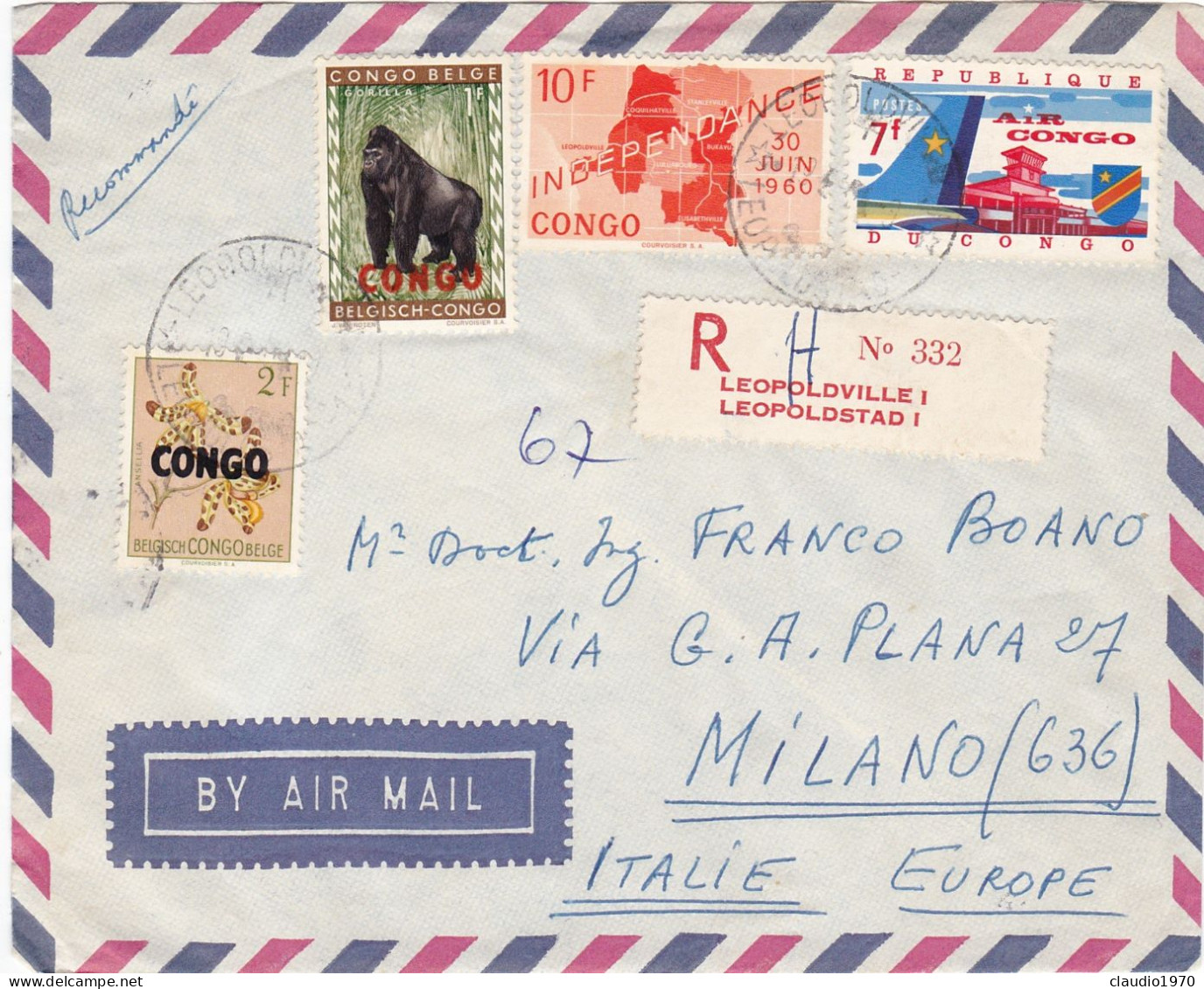 CONGO - BUSTA  - RAC. - VIAGGIATA PER  MILANO - ITALIA - 1964 - Covers & Documents