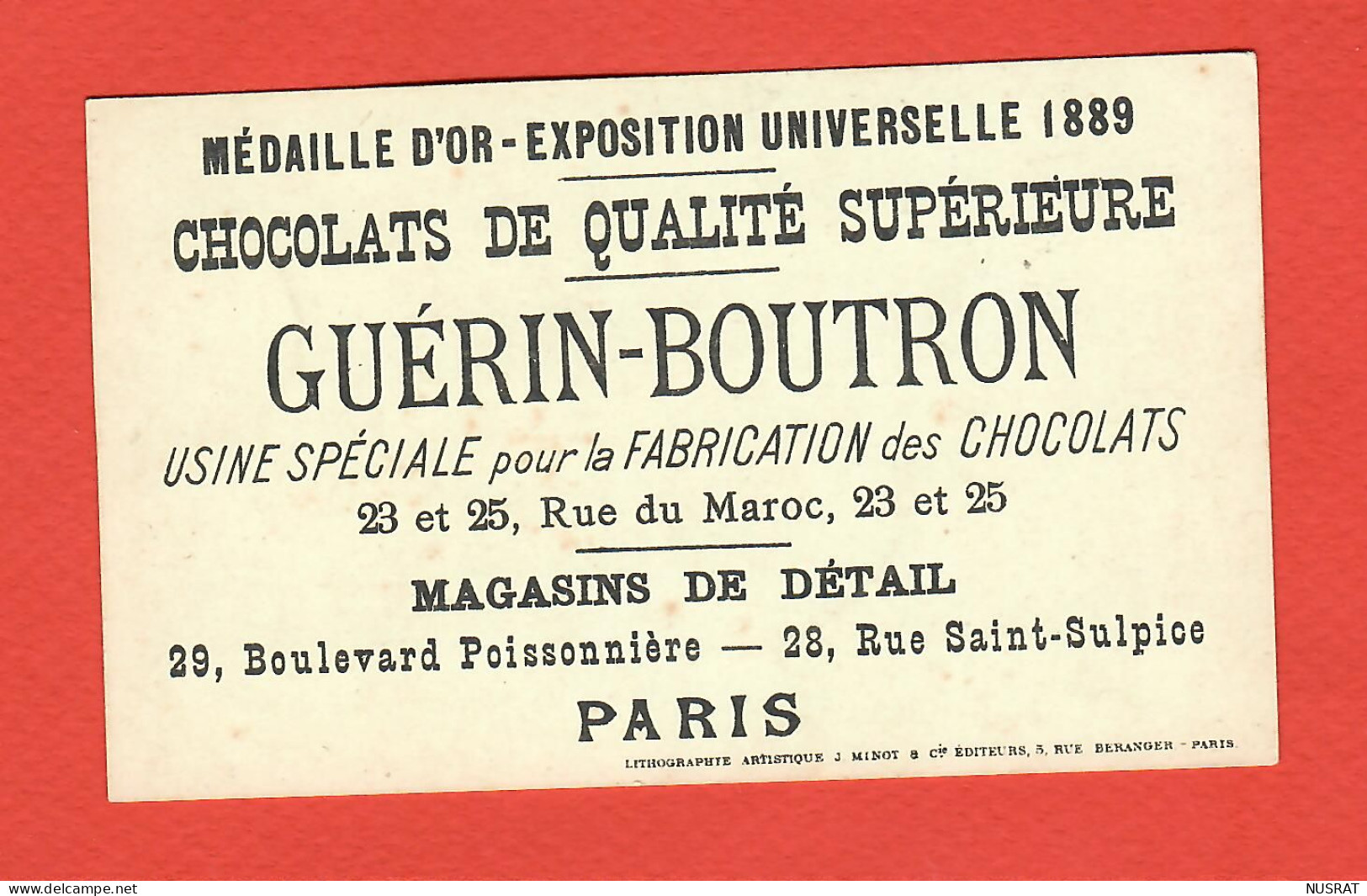 Chocolat Guérin Boutron, Jolie Chromo Lith. Vallet Minot, Pierrot & Colombine, Bel état Voir Scans - Guerin Boutron